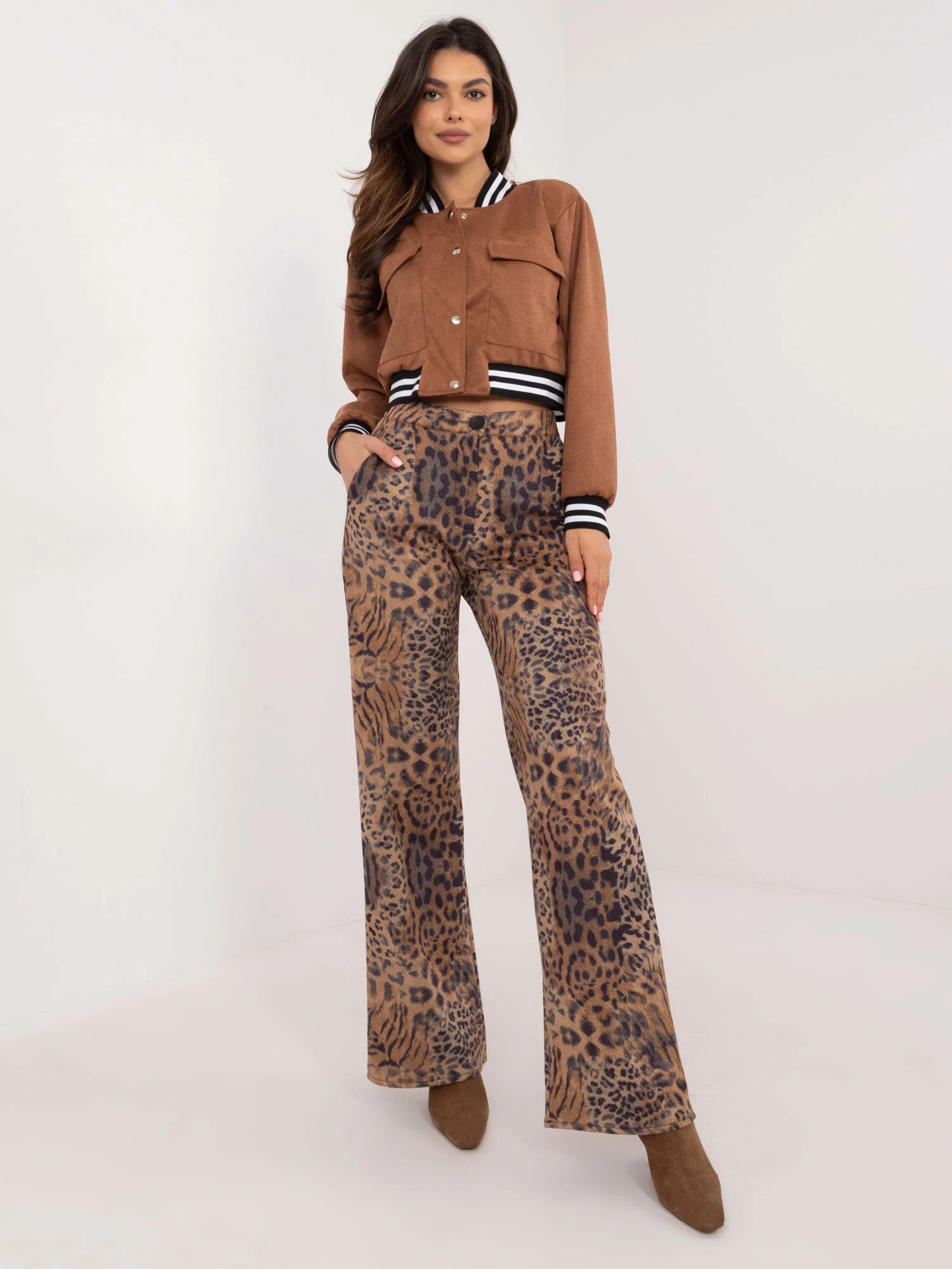 Pantaloni Dama Animal print, Elegant, LAKERTA, Camel Eleganta Office - imagine 5