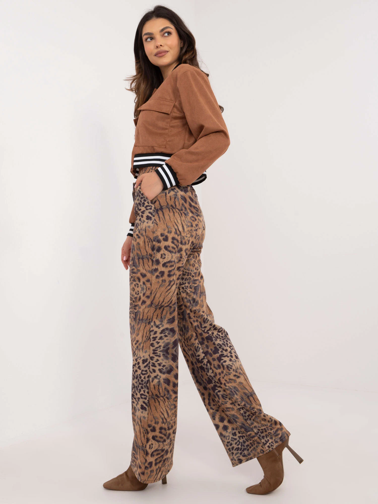 Pantaloni Dama Animal print, Elegant, LAKERTA, Camel Eleganta Office - imagine 4