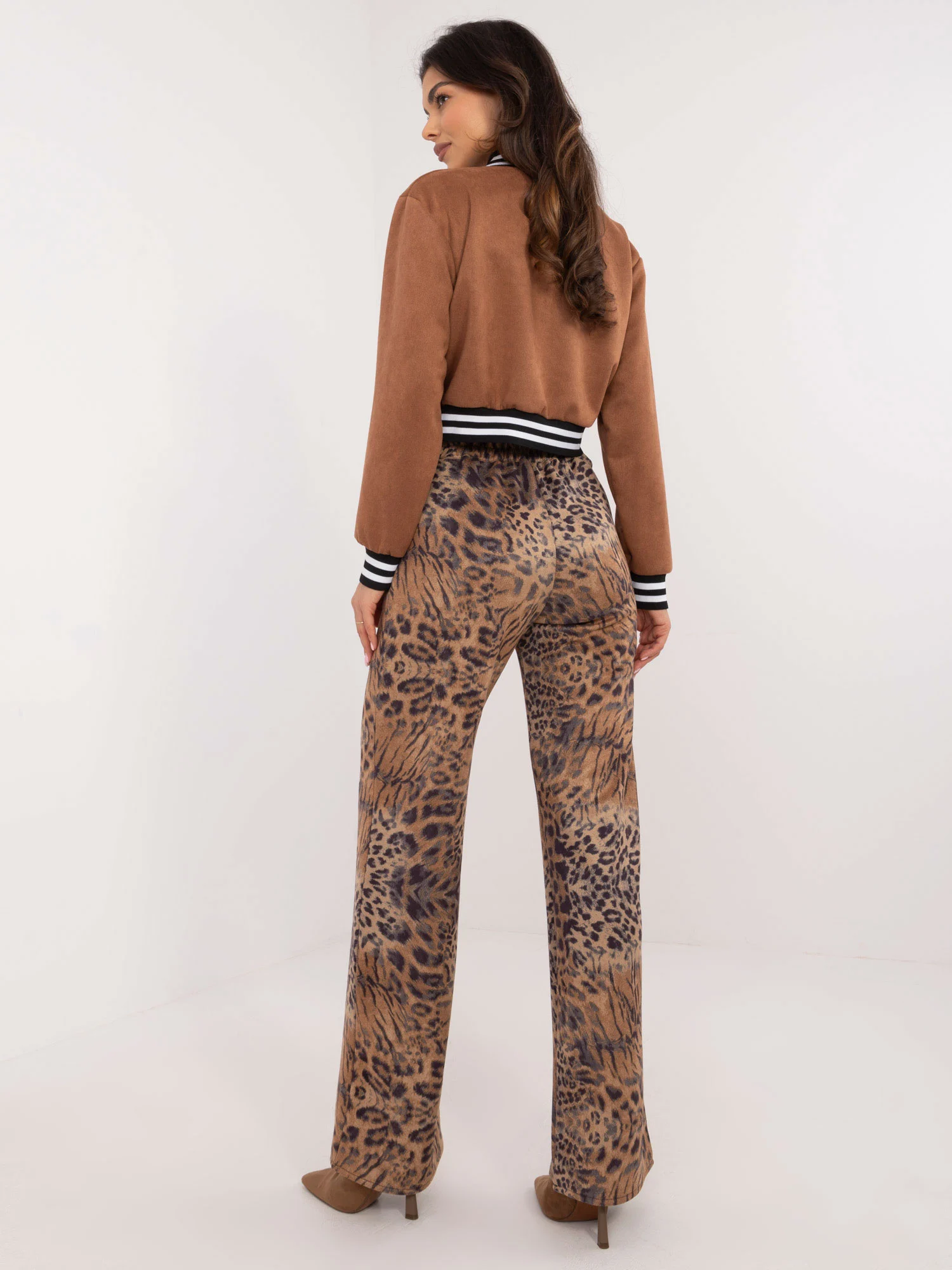 Pantaloni Dama Animal print, Elegant, LAKERTA, Camel Eleganta Office - imagine 6