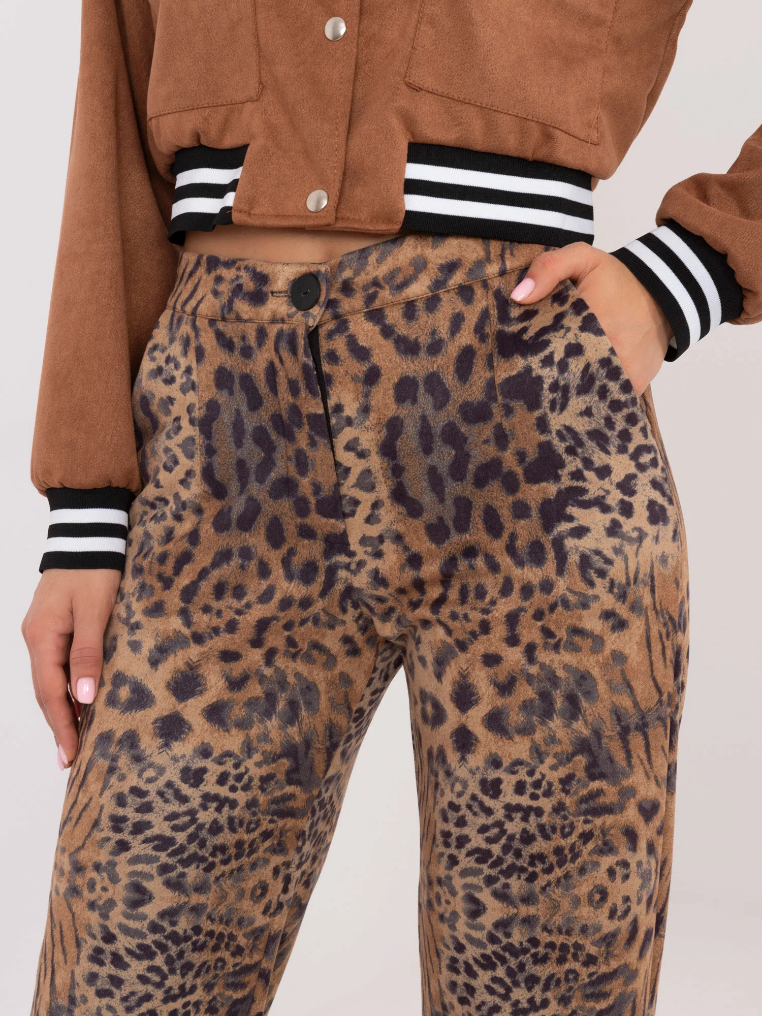 Pantaloni Dama Animal print, Elegant, LAKERTA, Camel Eleganta Office - imagine 3