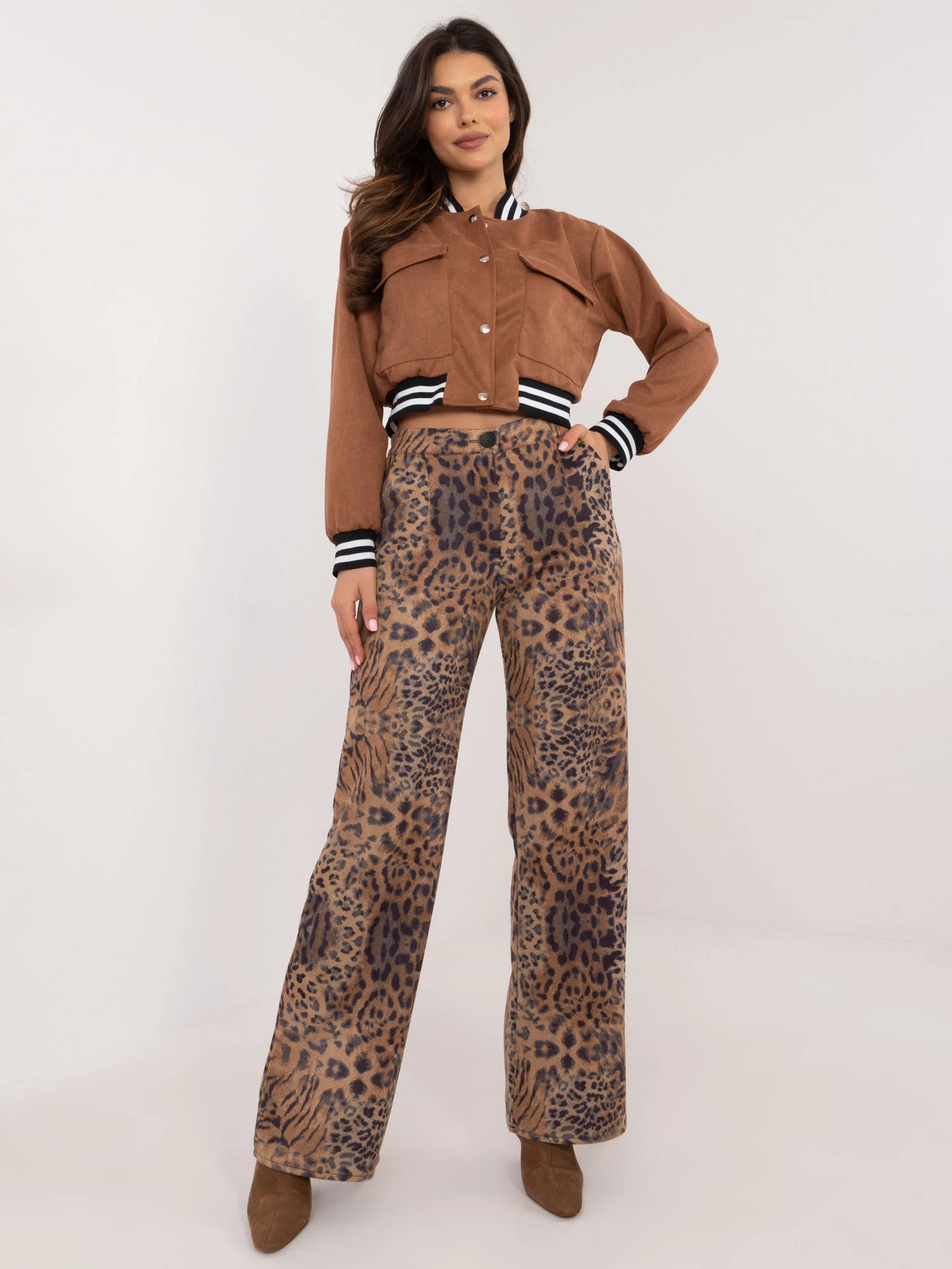 Pantaloni Dama Animal print, Elegant, LAKERTA, Camel Eleganta Office - imagine 7