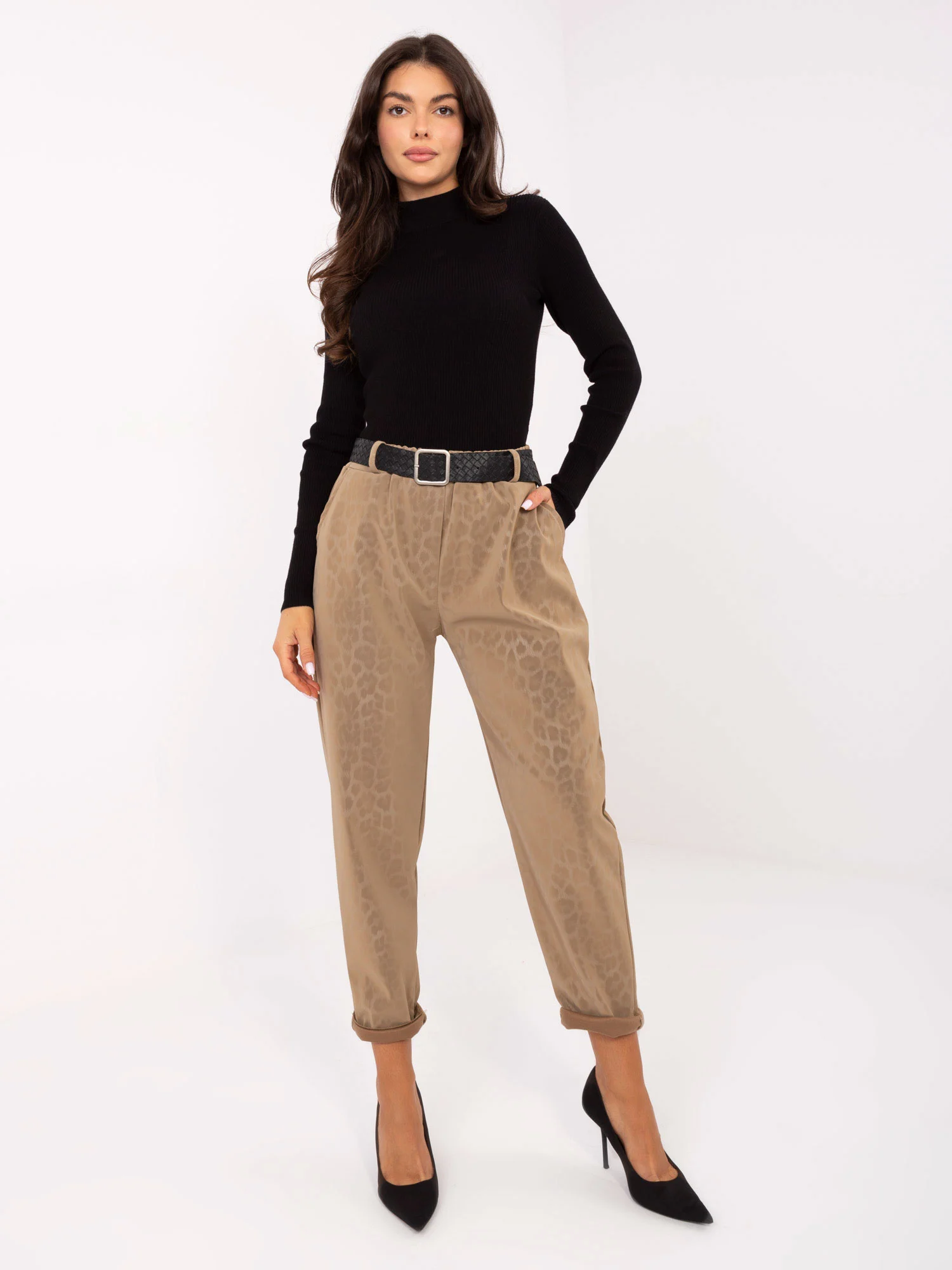 Pantaloni Dama Animal print, Conica, MODA ITALY, Camel Casual - imagine 3