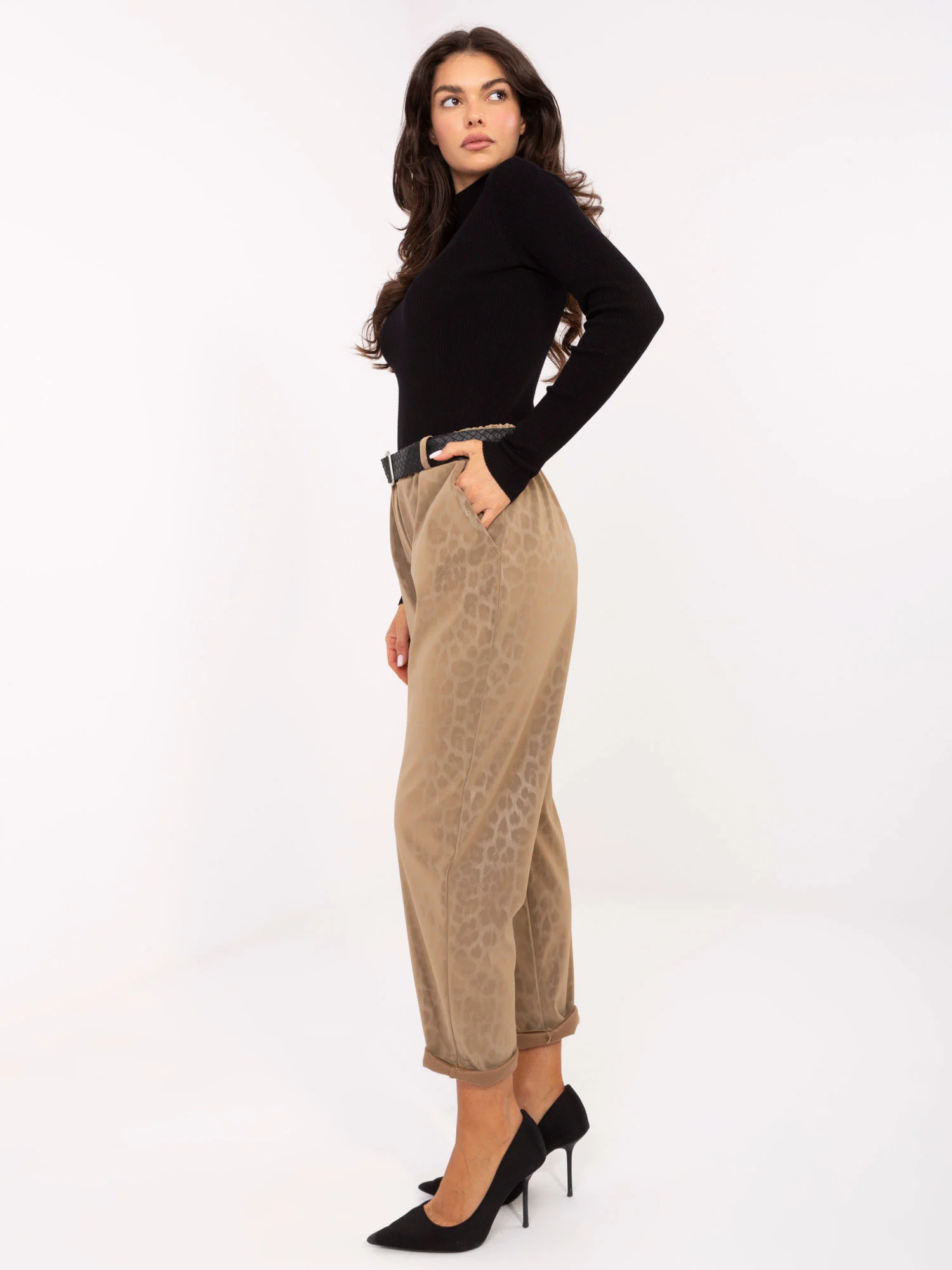 Pantaloni Dama Animal print, Conica, MODA ITALY, Camel Casual - imagine 5