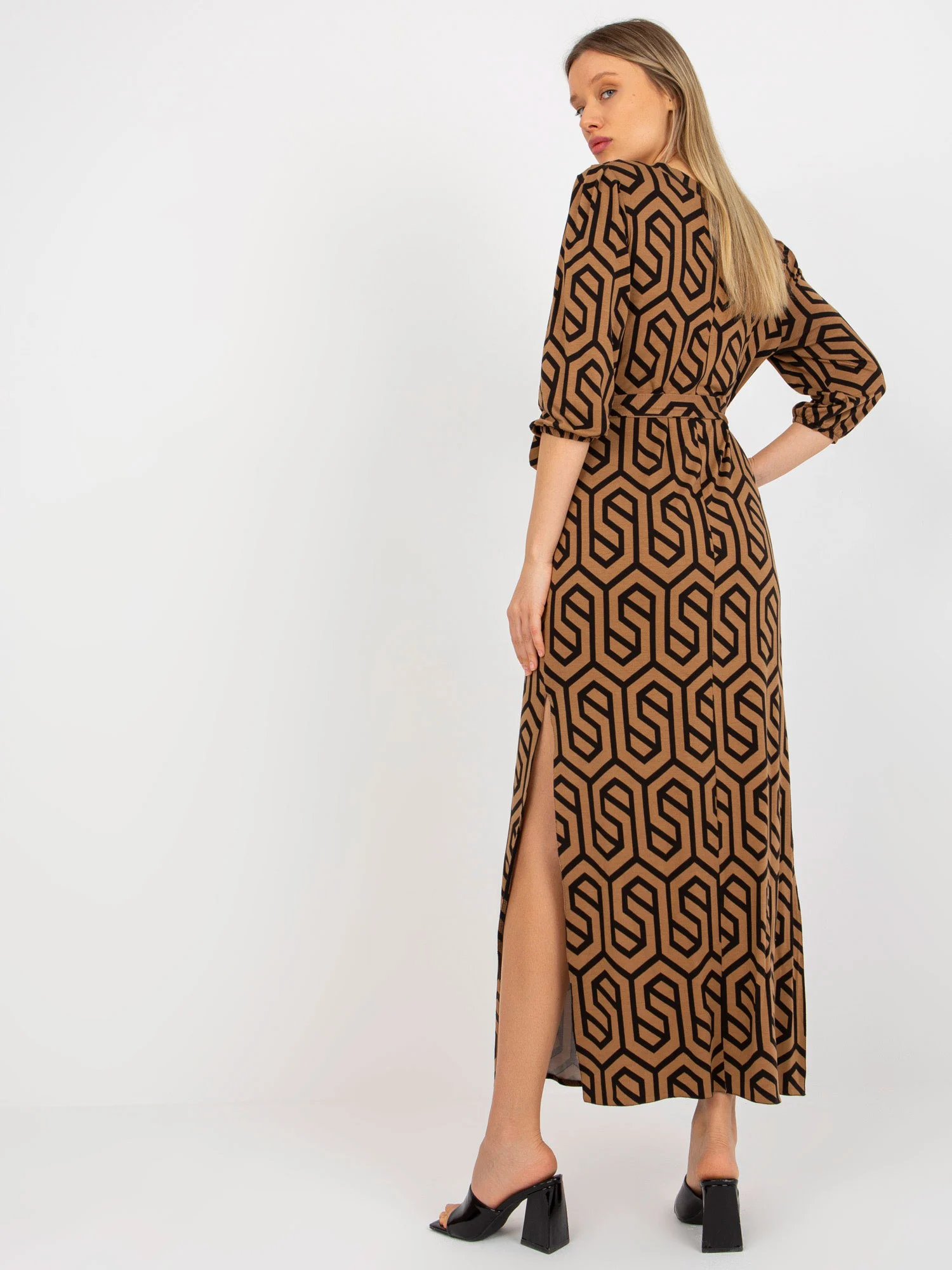 Rochie Dama Maxi, Geometric, LAKERTA, Camel de Petrecere - Image 5