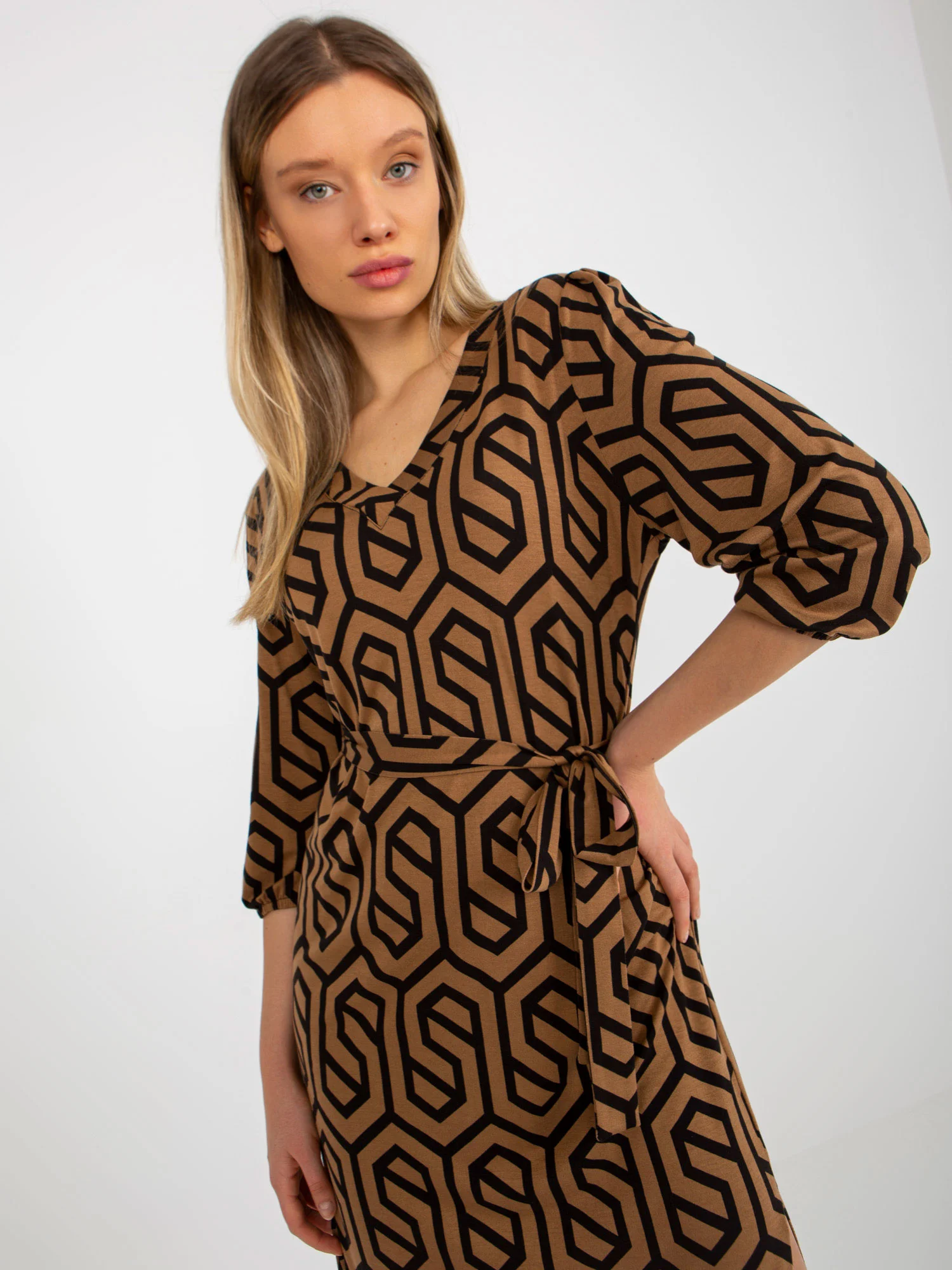 Rochie Dama Maxi, Geometric, LAKERTA, Camel de Petrecere - Image 4
