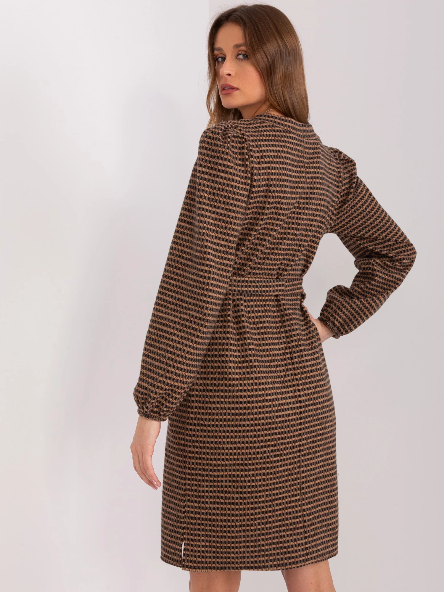 Rochie Dama Maxi, Geometric, LAKERTA, Camel Eleganta Office - Image 5