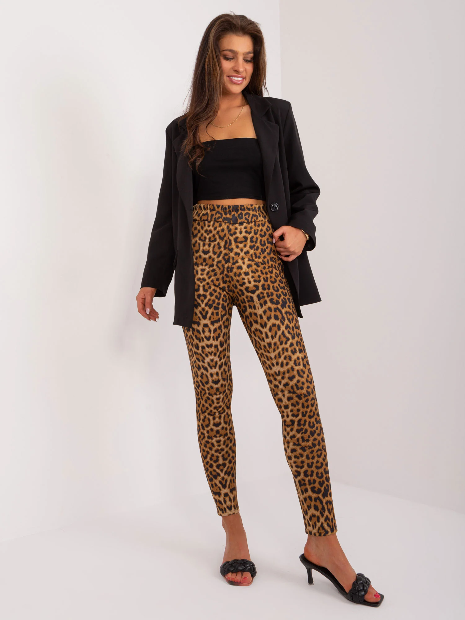 Pantaloni Dama Animal print, Conica, LAKERTA, Camel de Petrecere - imagine 2