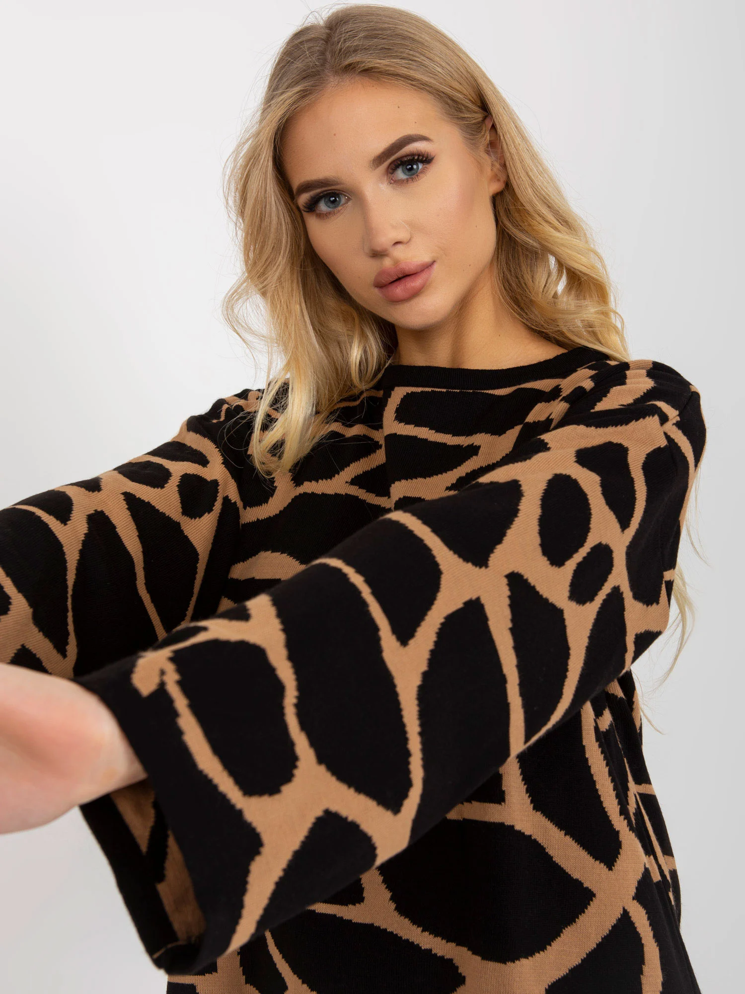 Pulover Dama Maneca lunga, Animal print, ASM, Negru Eleganta Office - Image 2