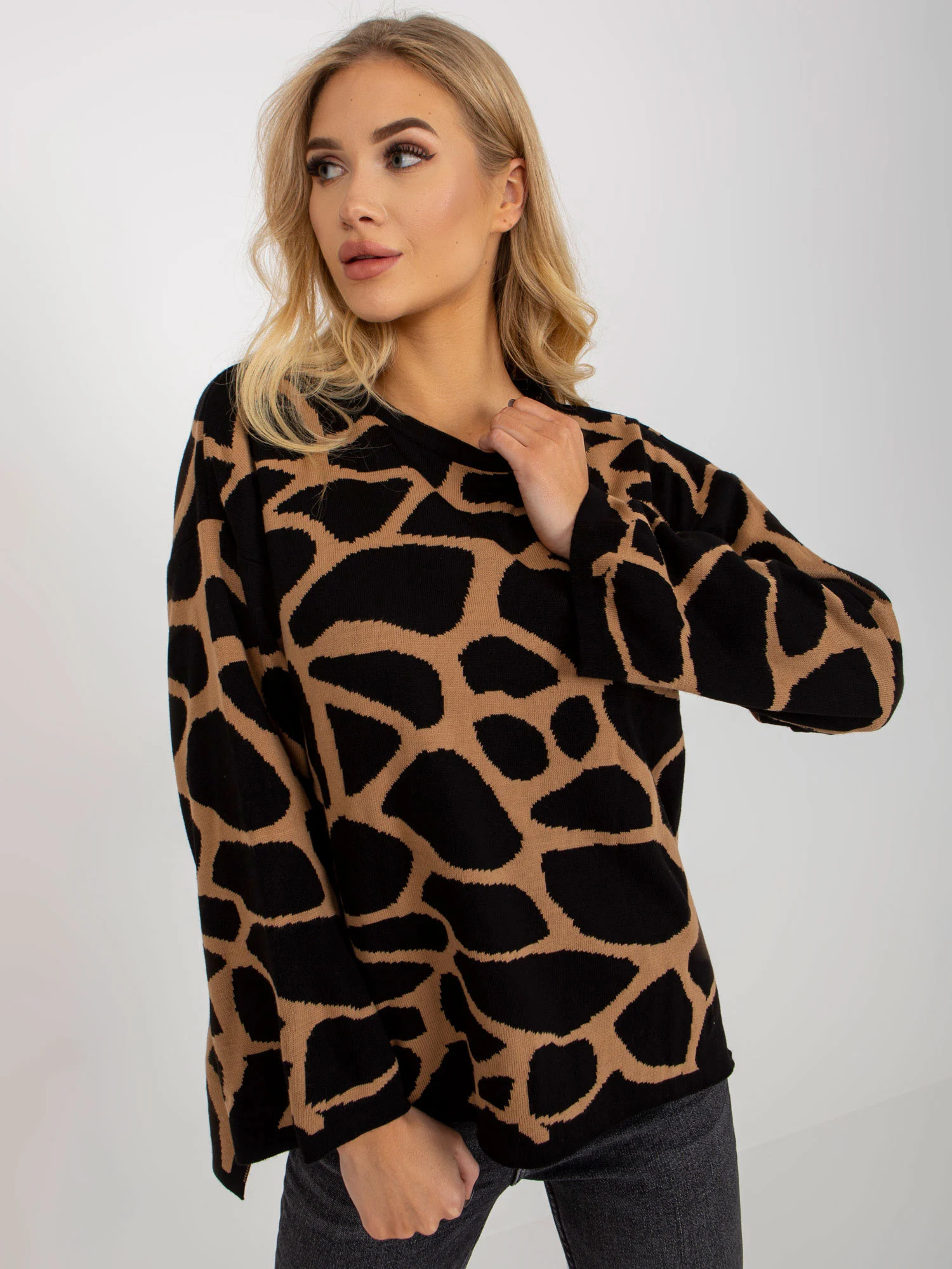 Pulover Dama Maneca lunga, Animal print, ASM, Negru Eleganta Office - Image 3