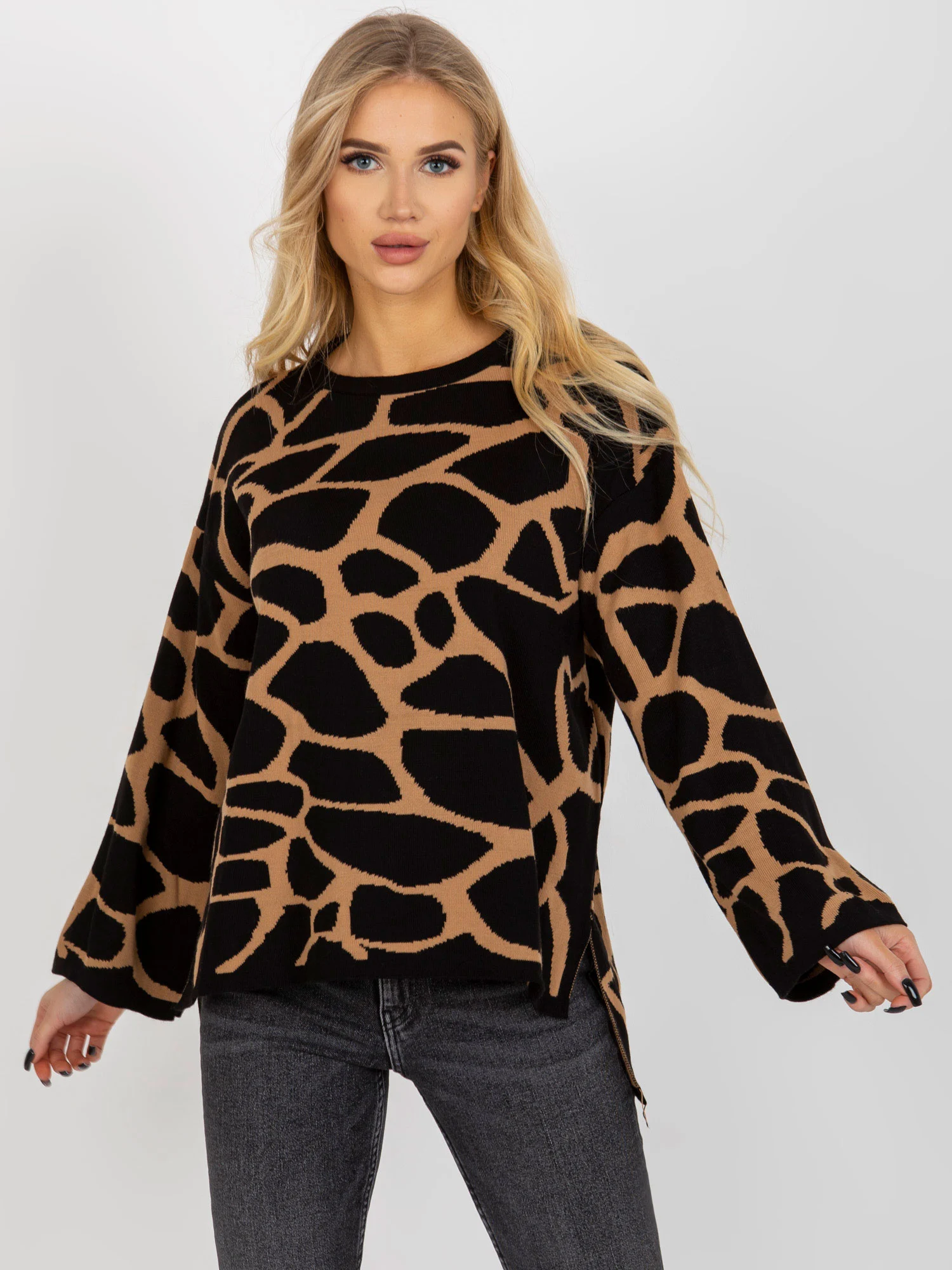Pulover Dama Maneca lunga, Animal print, ASM, Negru Eleganta Office - Image 4