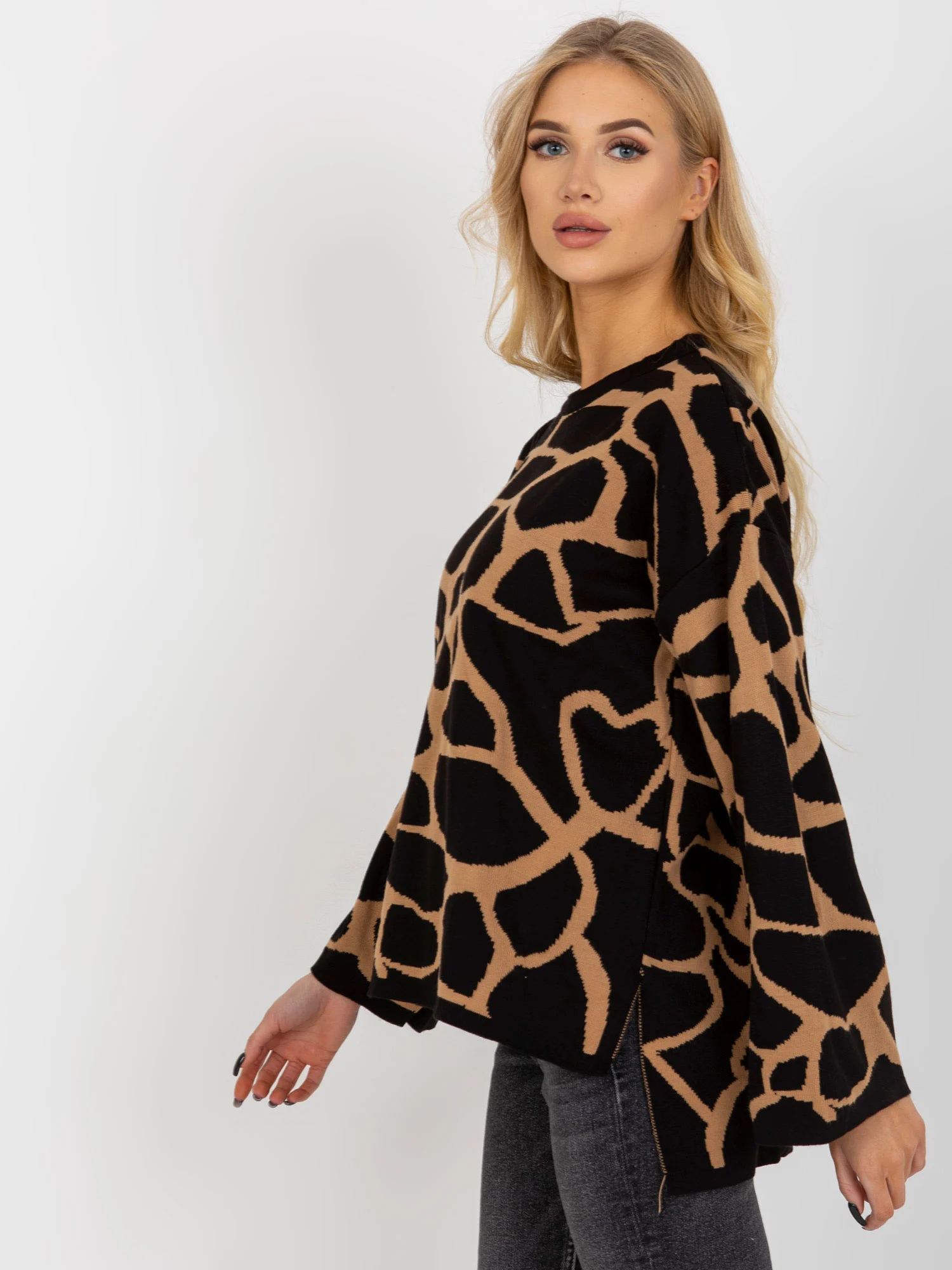 Pulover Dama Maneca lunga, Animal print, ASM, Negru Eleganta Office - Image 5
