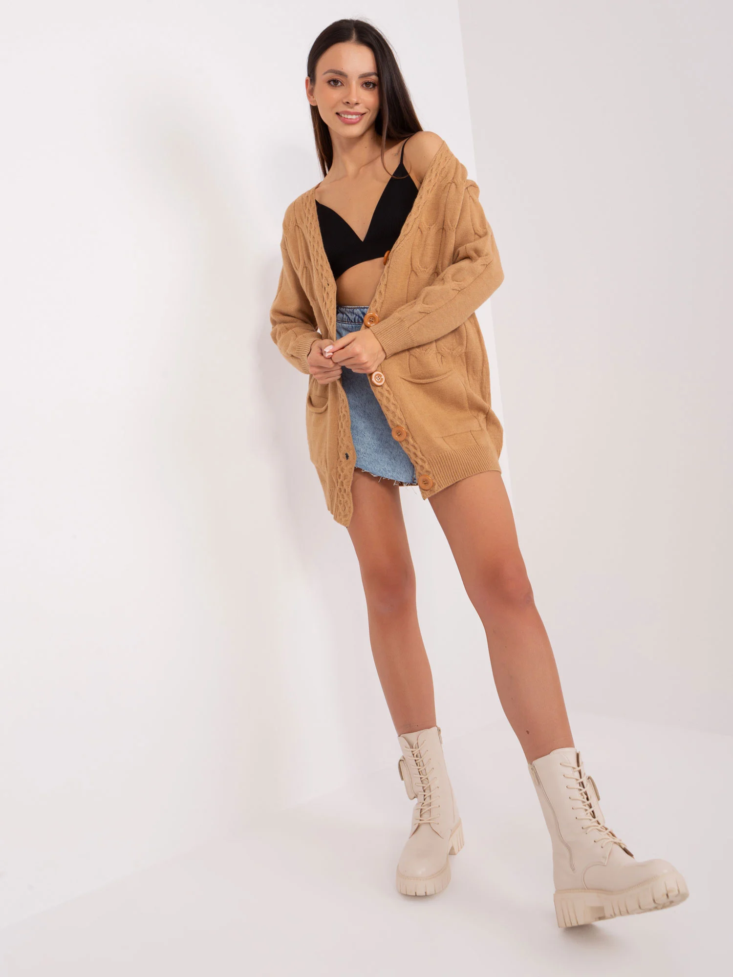Pulover Dama Maneca lunga, Decolteu in V, Wool Fashion Italia, Camel Casual - imagine 2