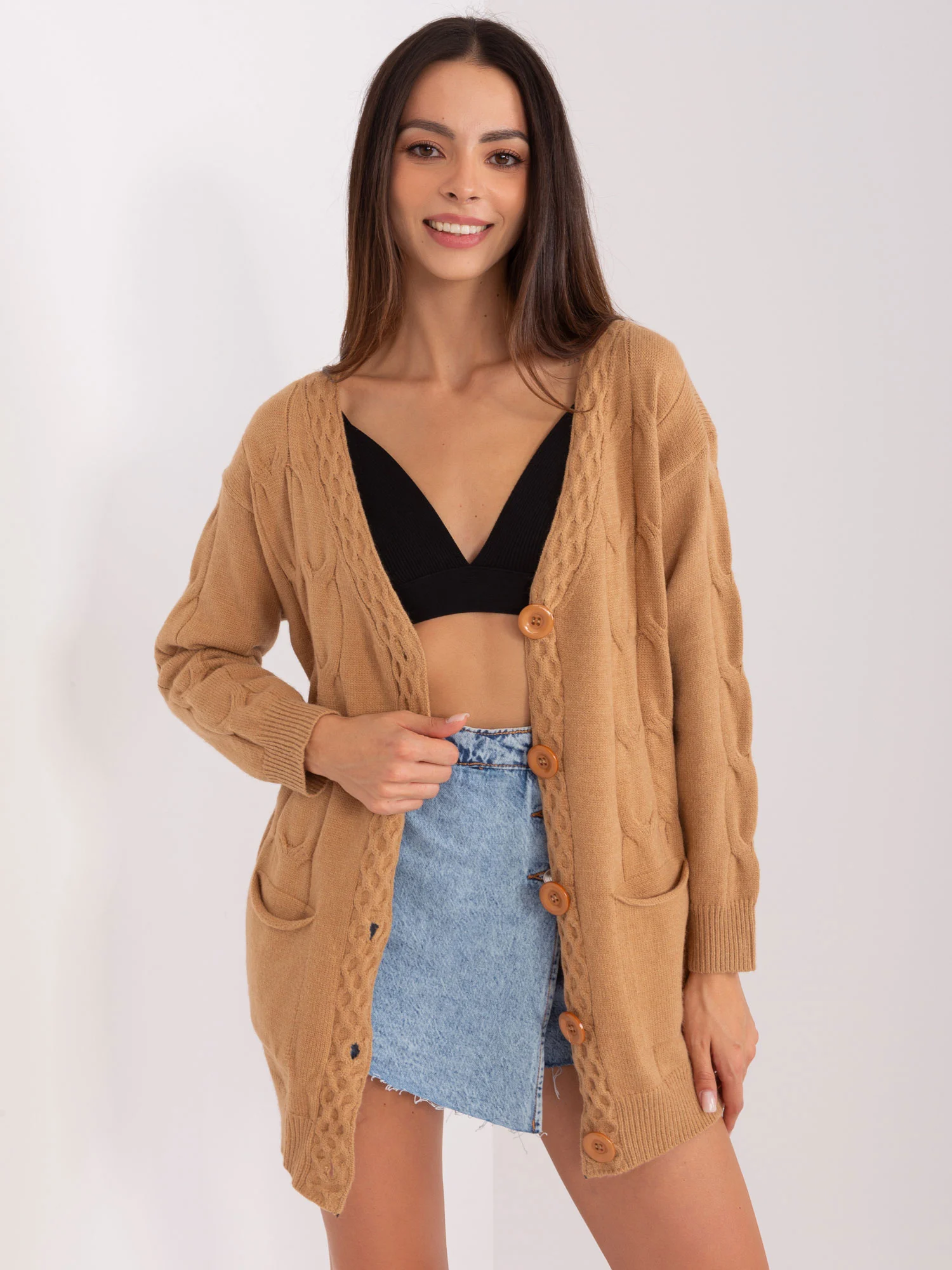Pulover Dama Maneca lunga, Decolteu in V, Wool Fashion Italia, Camel Casual - imagine 4