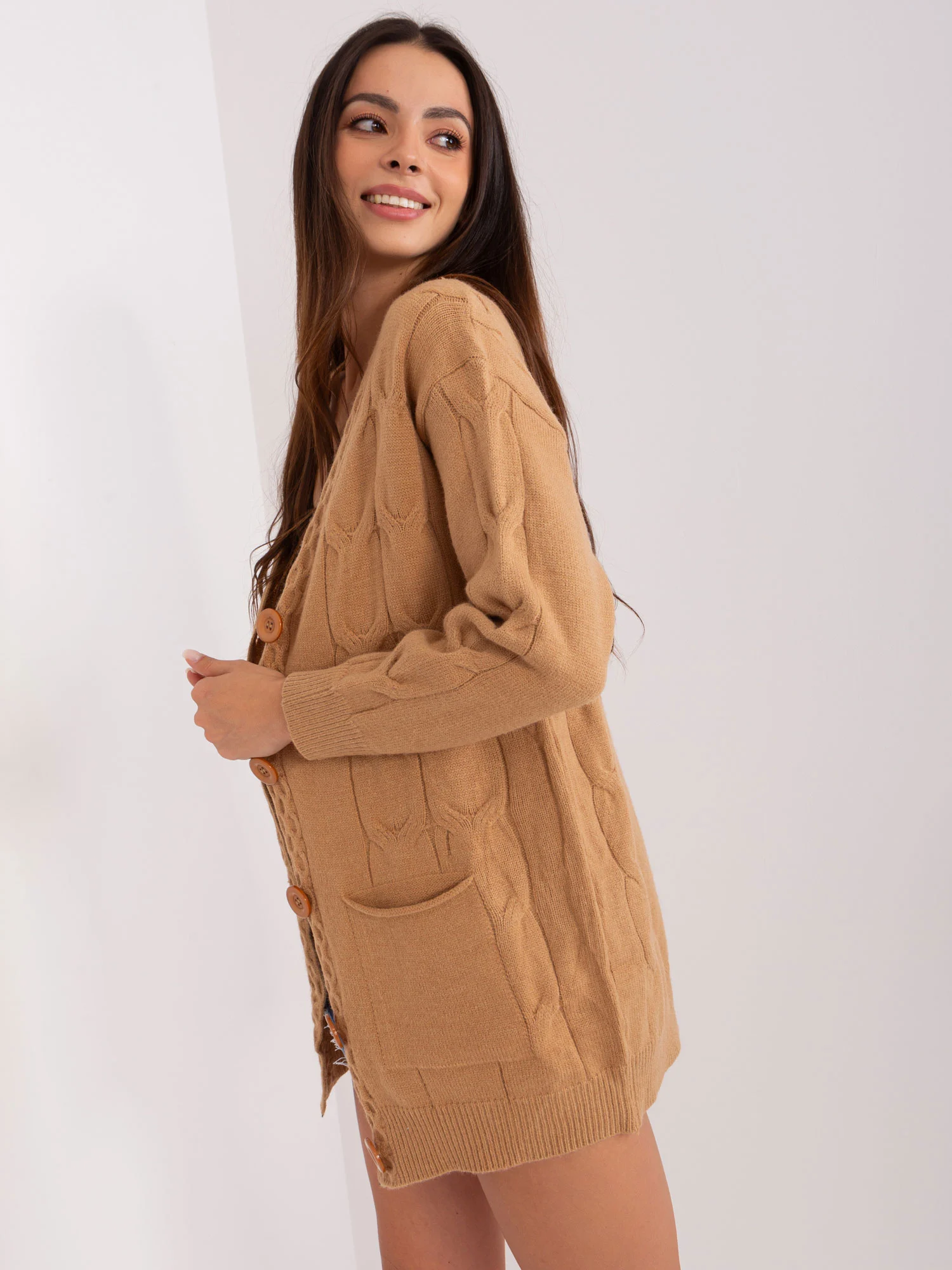 Pulover Dama Maneca lunga, Decolteu in V, Wool Fashion Italia, Camel Casual - imagine 6
