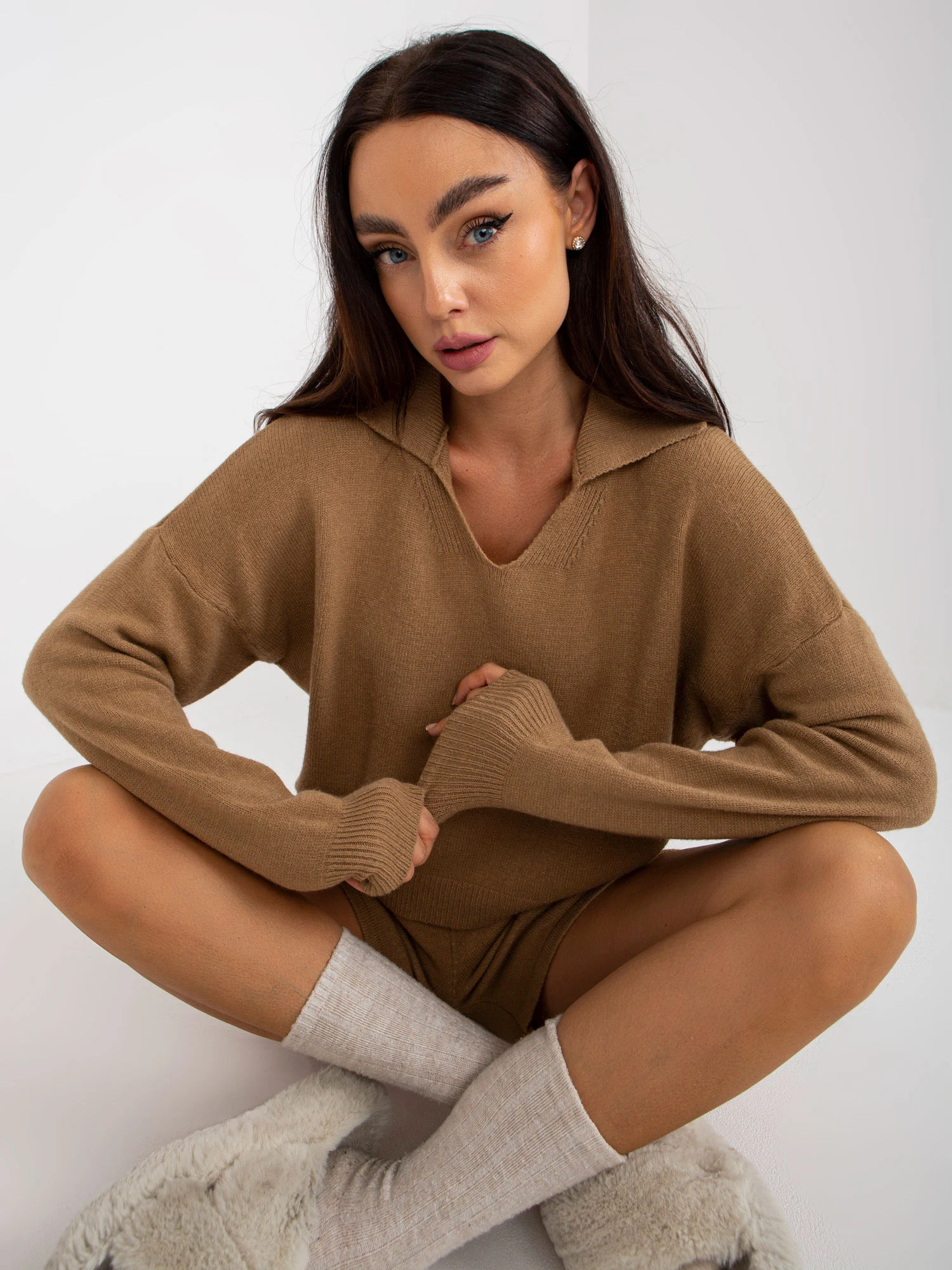 Compleu Dama Mini, Larga, AZARA by Rose Blu, Camel Eleganta Office - imagine 5