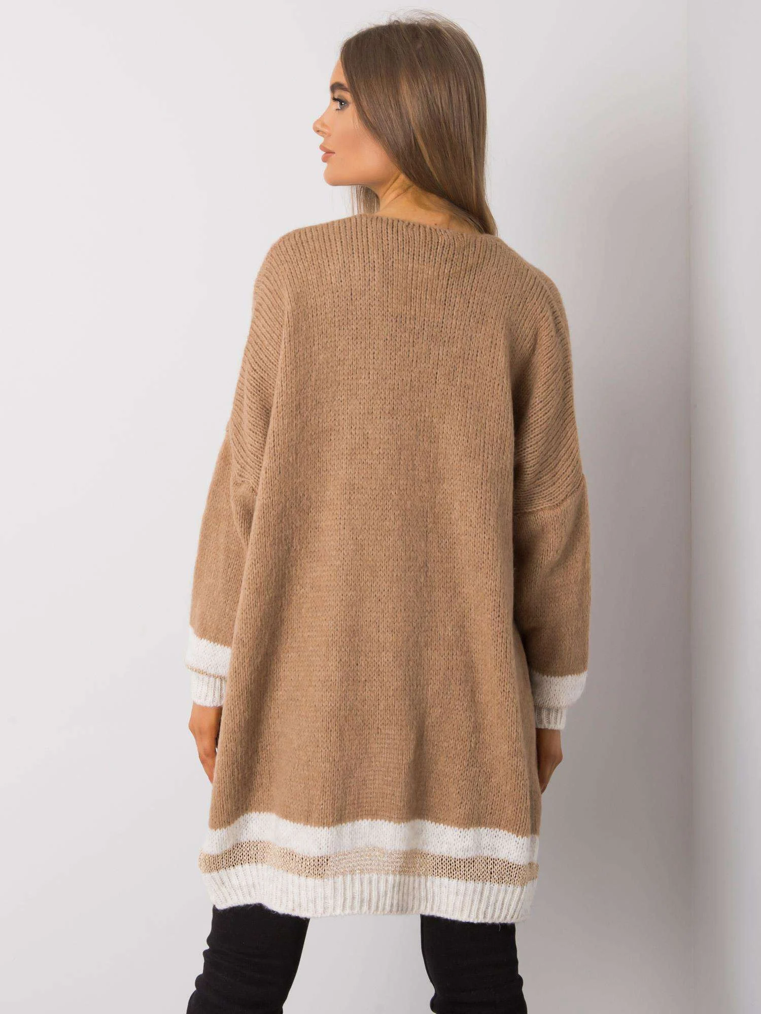 Cardigan Dama Maneca lunga, Decolteu alt tip de decolteu, Och Bella, Camel Eleganta Office - imagine 4