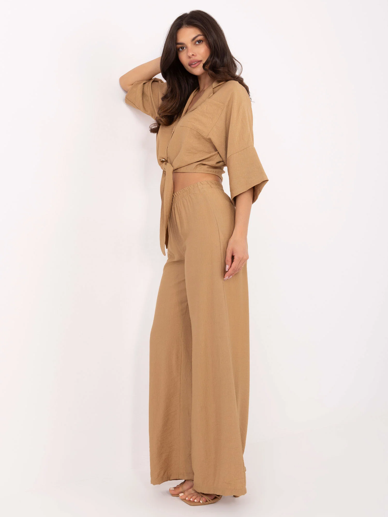 Compleu Dama Maneca 3/4, Larga, Och Bella, Camel Casual - imagine 2