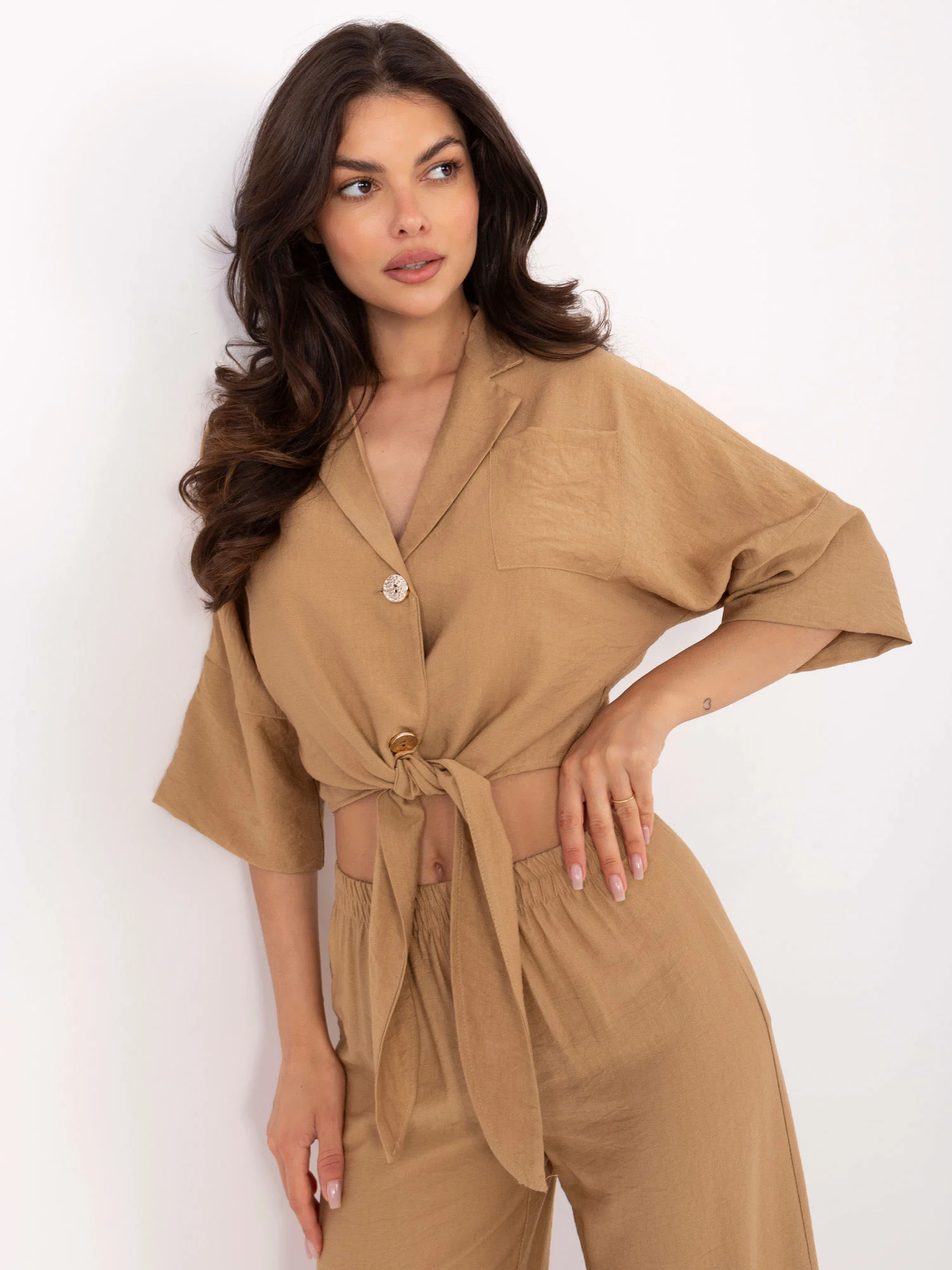 Compleu Dama Maneca 3/4, Larga, Och Bella, Camel Casual - imagine 4