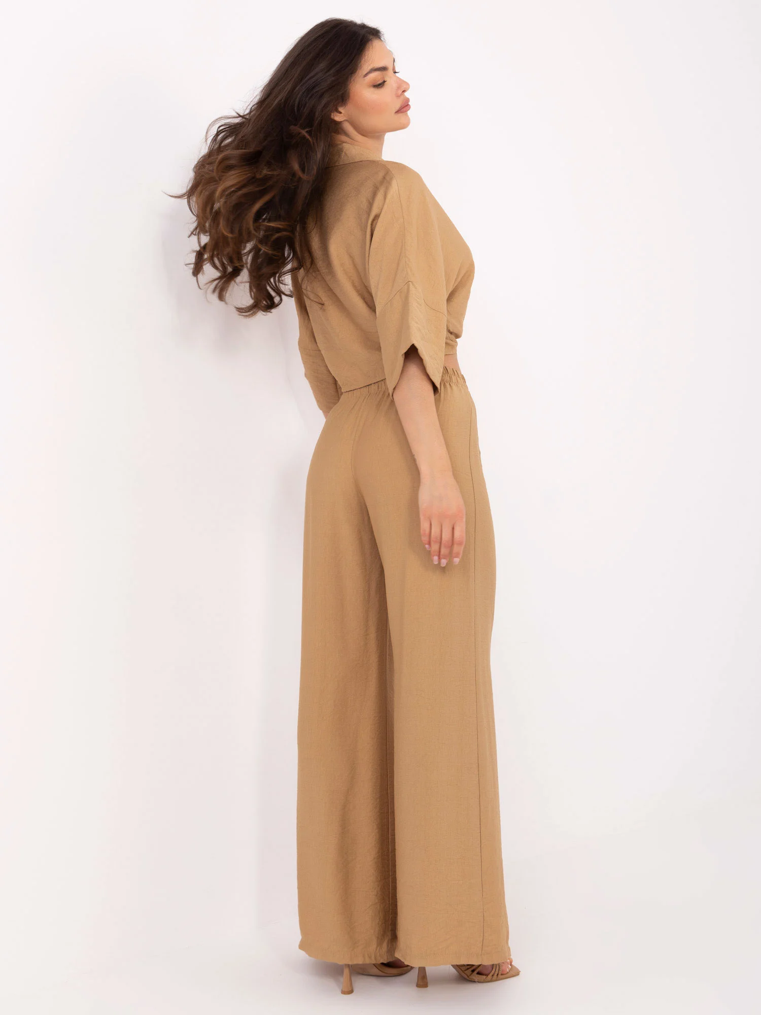 Compleu Dama Maneca 3/4, Larga, Och Bella, Camel Casual - imagine 3