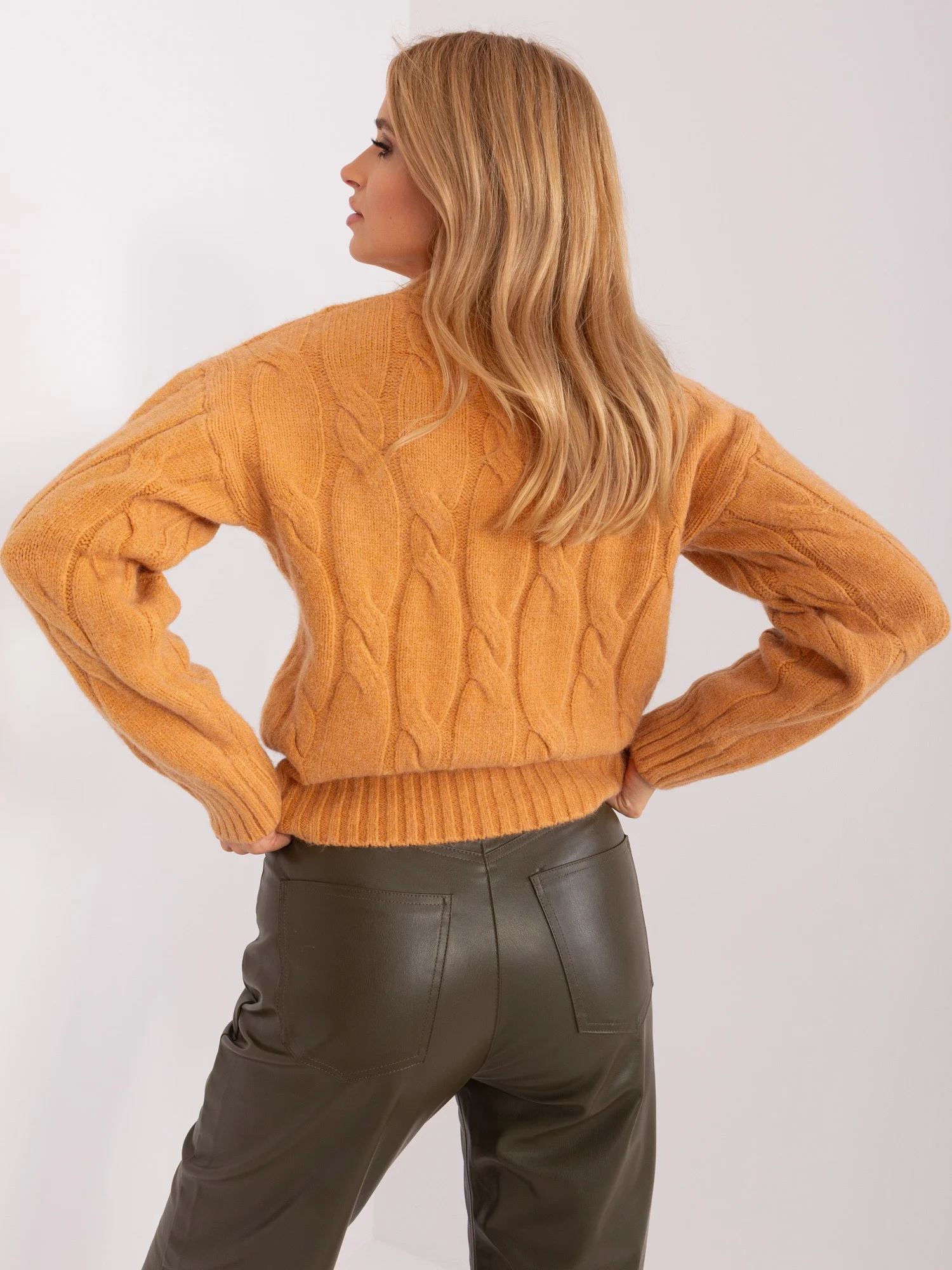 Pulover Dama Guler inalt, Acril, Fashion Hunters, Camel - Image 2