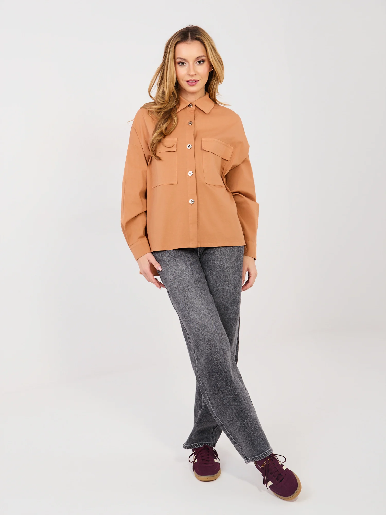 Camasa Dama Maneca lunga, Guler inalt, ITALY MODA, Portocaliu Casual - imagine 4