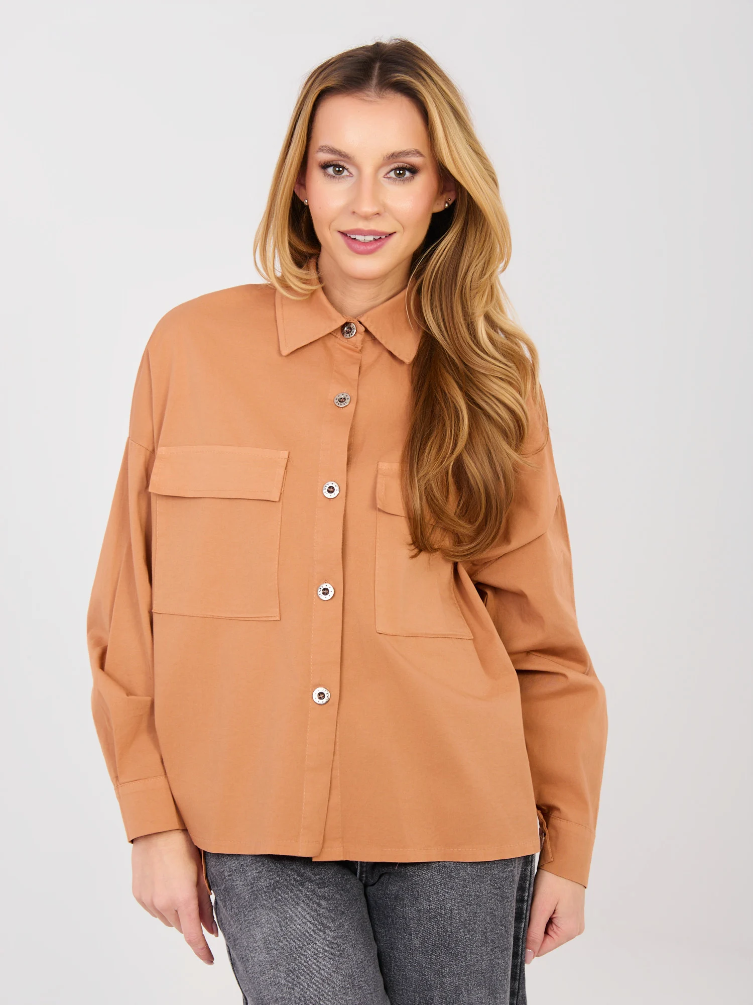Camasa Dama Maneca lunga, Guler inalt, ITALY MODA, Portocaliu Casual - imagine 3