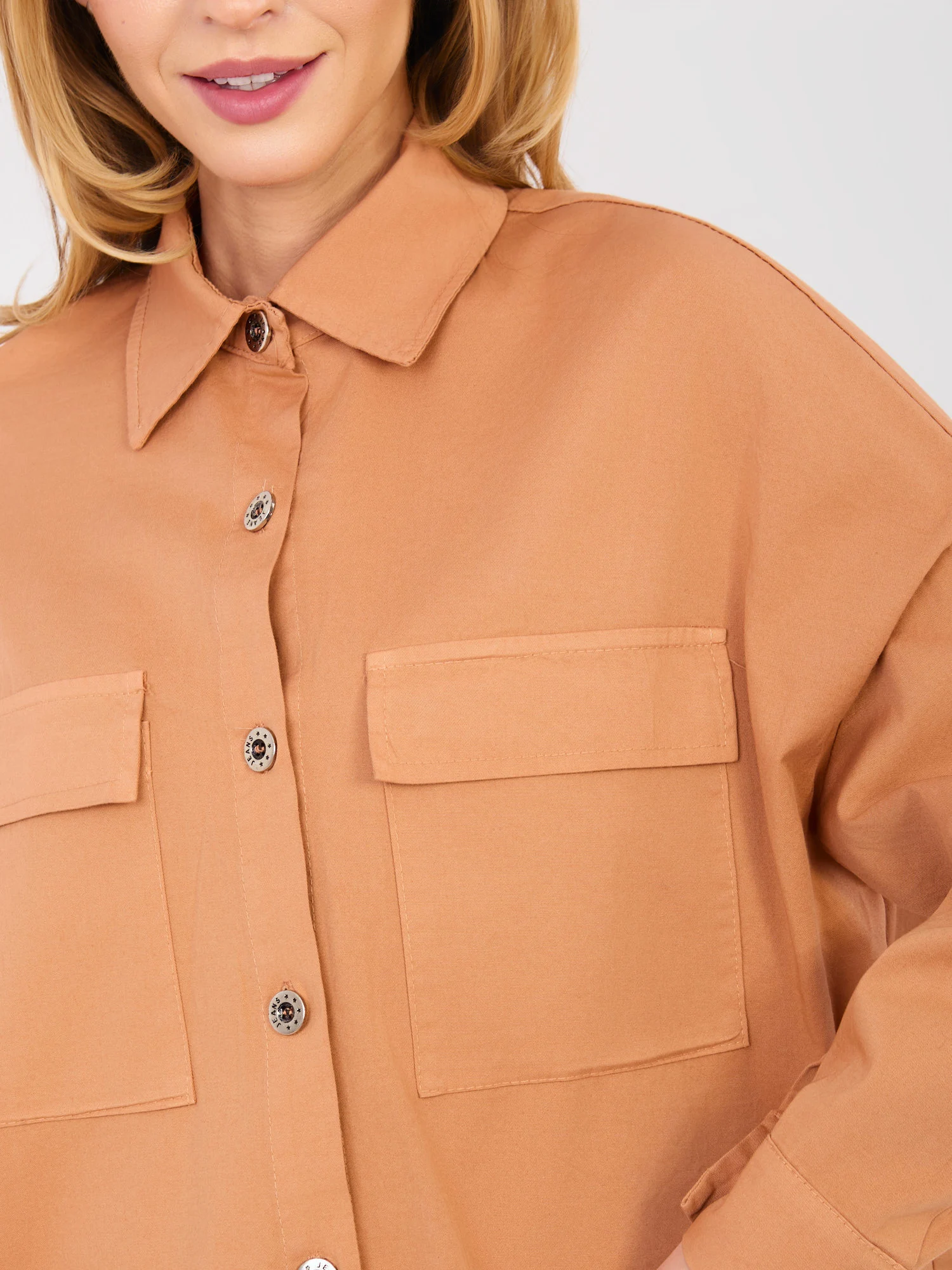 Camasa Dama Maneca lunga, Guler inalt, ITALY MODA, Portocaliu Casual - imagine 2