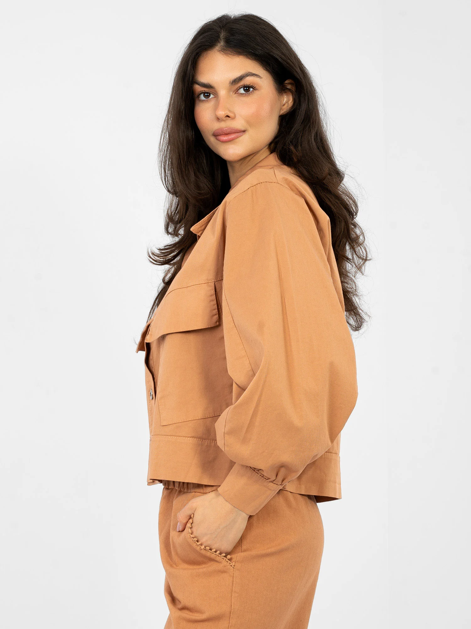 Jacheta Dama Mini, Guler inalt, RUE PARIS, Portocaliu Casual - imagine 2