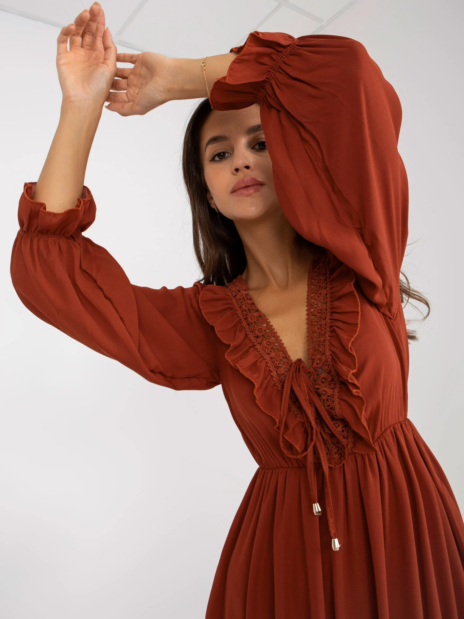 Rochie Dama Maxi, Lejera, Och Bella, Portocaliu Eleganta Office - Image 2