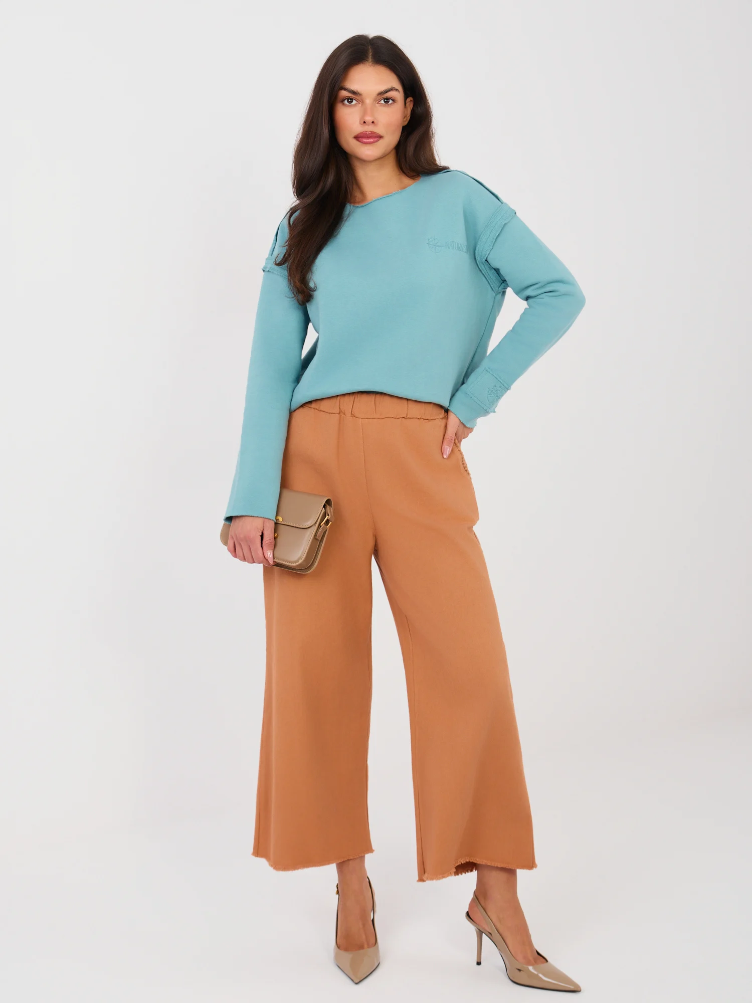 Pantaloni Dama Larga, Guler inalt, ITALY MODA, Portocaliu Eleganta Office - imagine 3