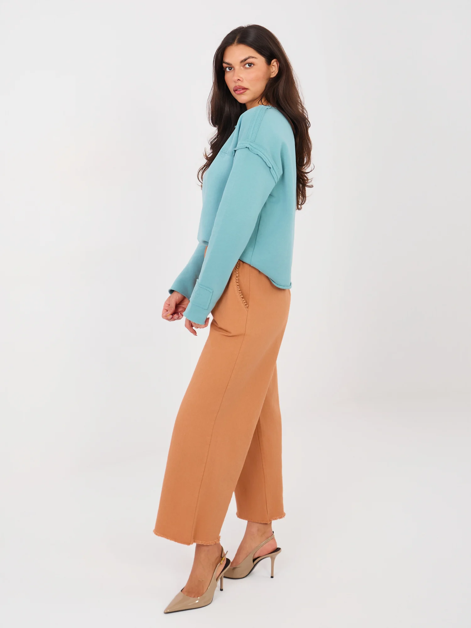 Pantaloni Dama Larga, Guler inalt, ITALY MODA, Portocaliu Eleganta Office - imagine 2