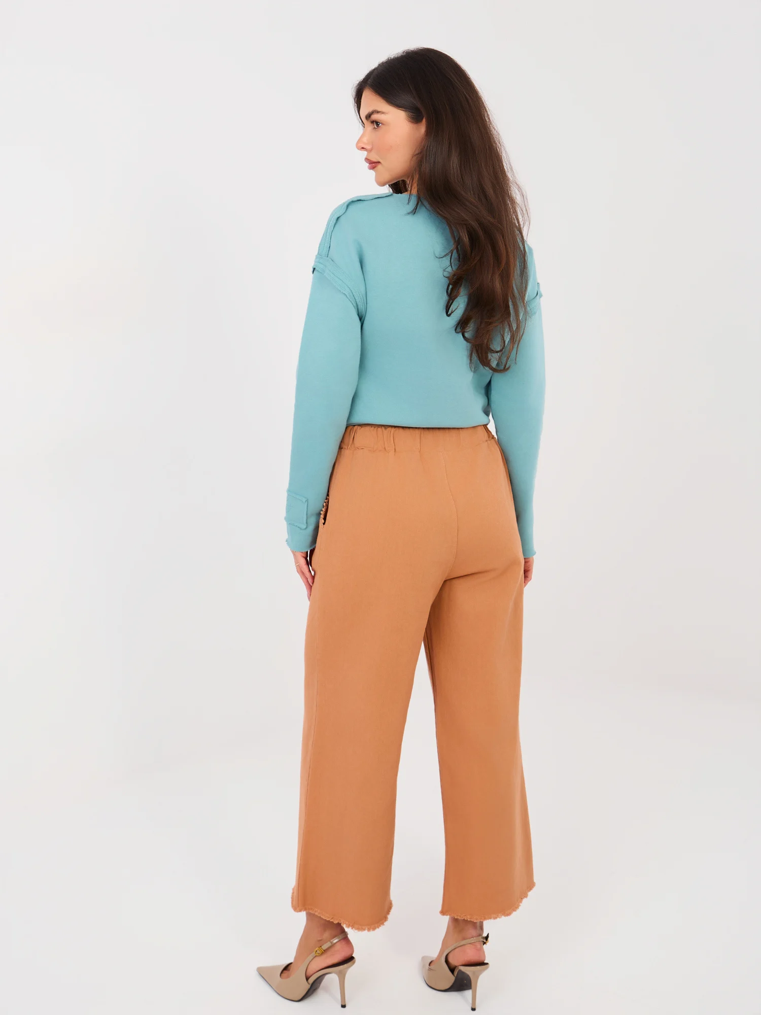 Pantaloni Dama Larga, Guler inalt, ITALY MODA, Portocaliu Eleganta Office - imagine 4