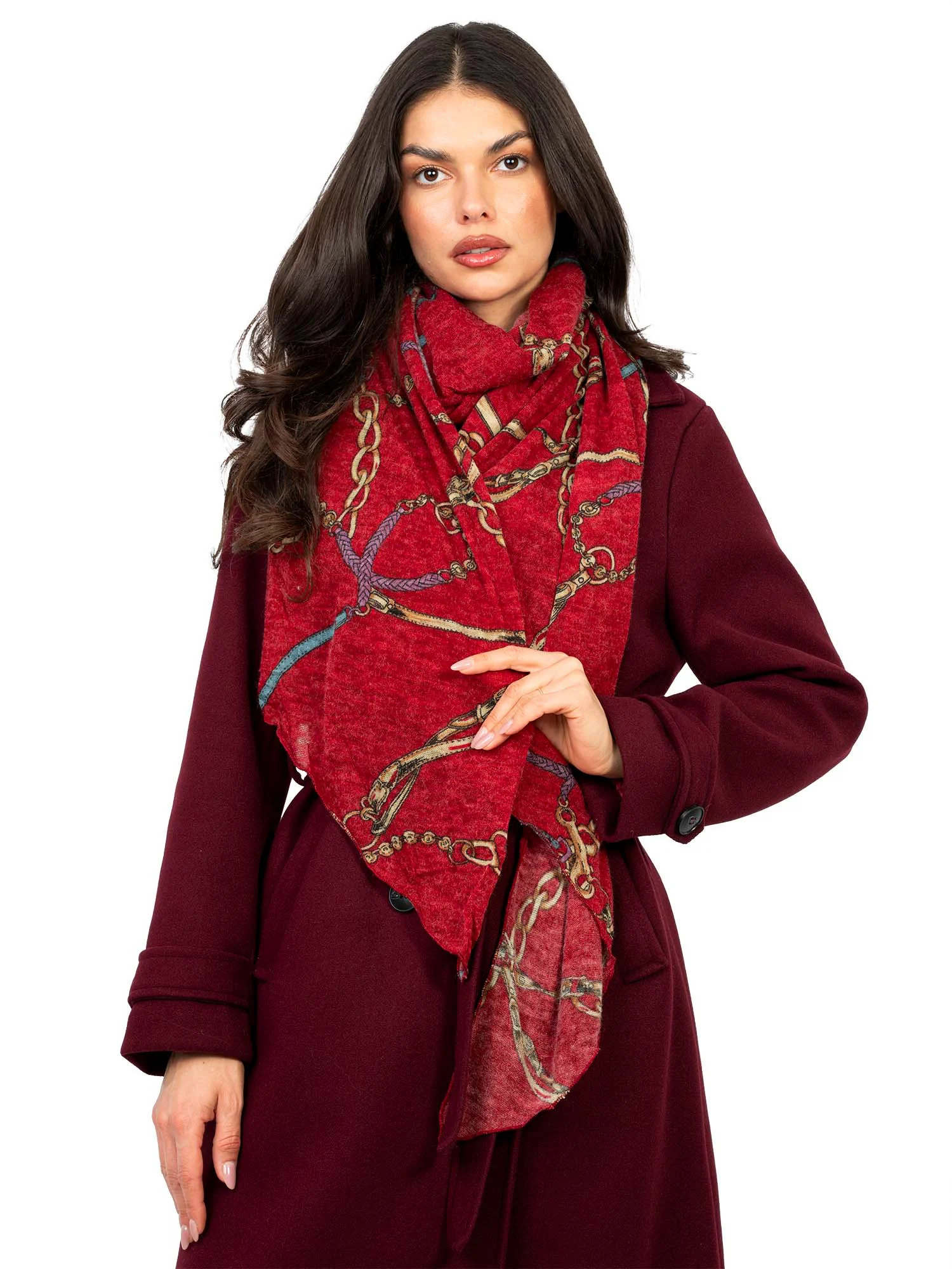 Bandana Dama Imprimat, Acril, Fashion Hunters, Rosu - imagine 2