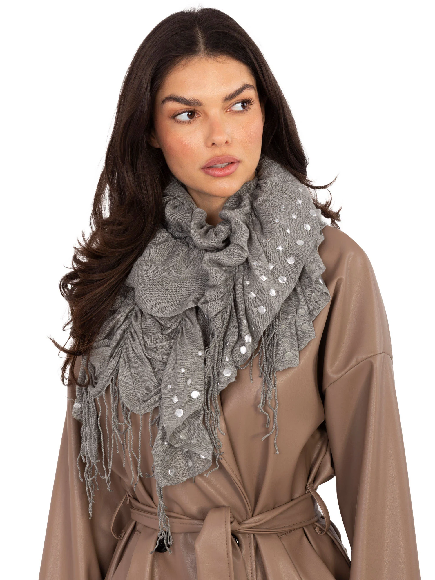 Bandana Dama Imprimat, Viscoza, Fashion Hunters, Gri - imagine 6
