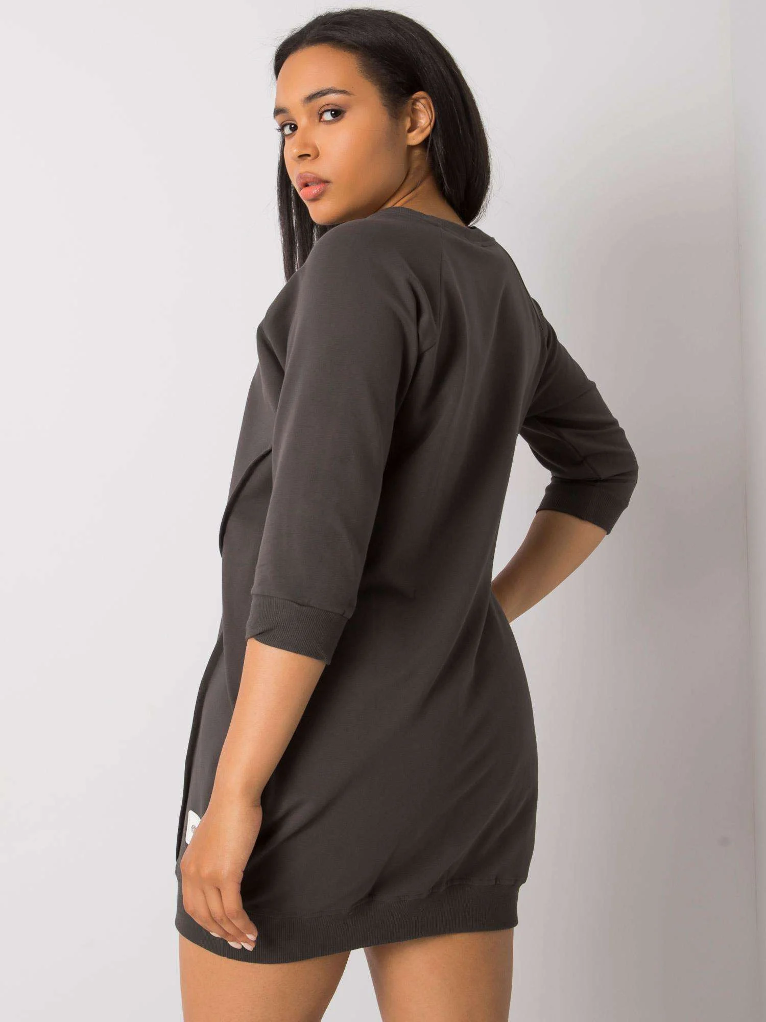 Rochie Dama Mini, Decolteu in V, RELEVANCE, Khaki Eleganta Office - Image 4
