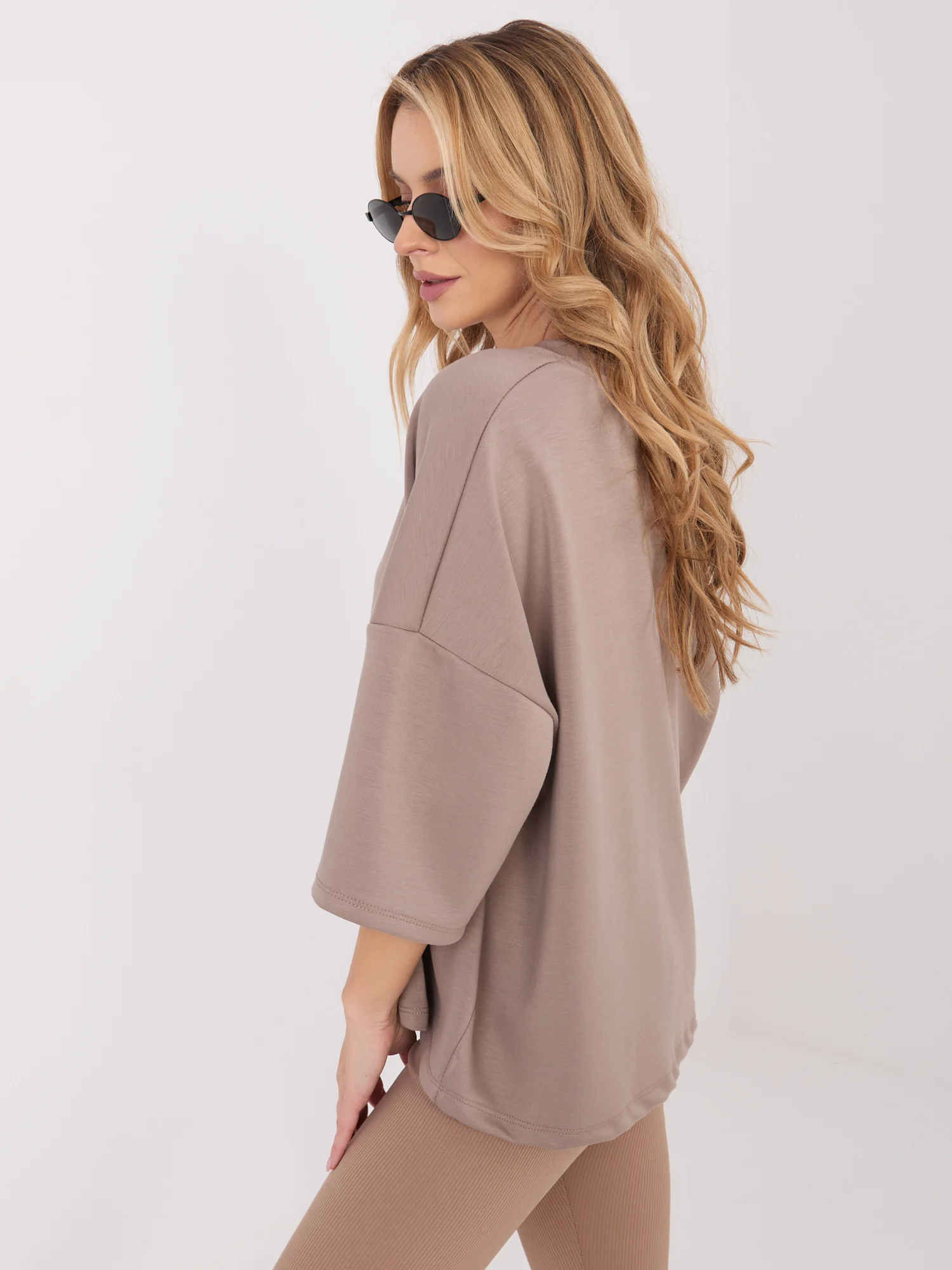 Bluza Dama Maneca 3/4, Decolteu rotund, MOOIJ, Bej Casual - imagine 8