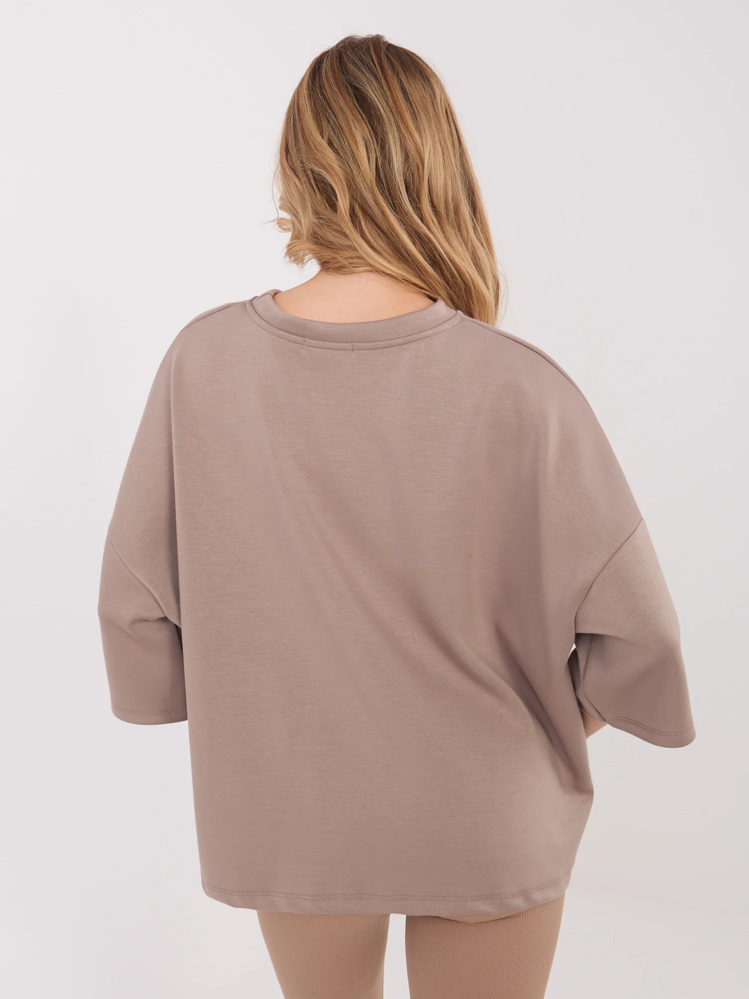 Bluza Dama Maneca 3/4, Decolteu rotund, MOOIJ, Bej Casual - imagine 7