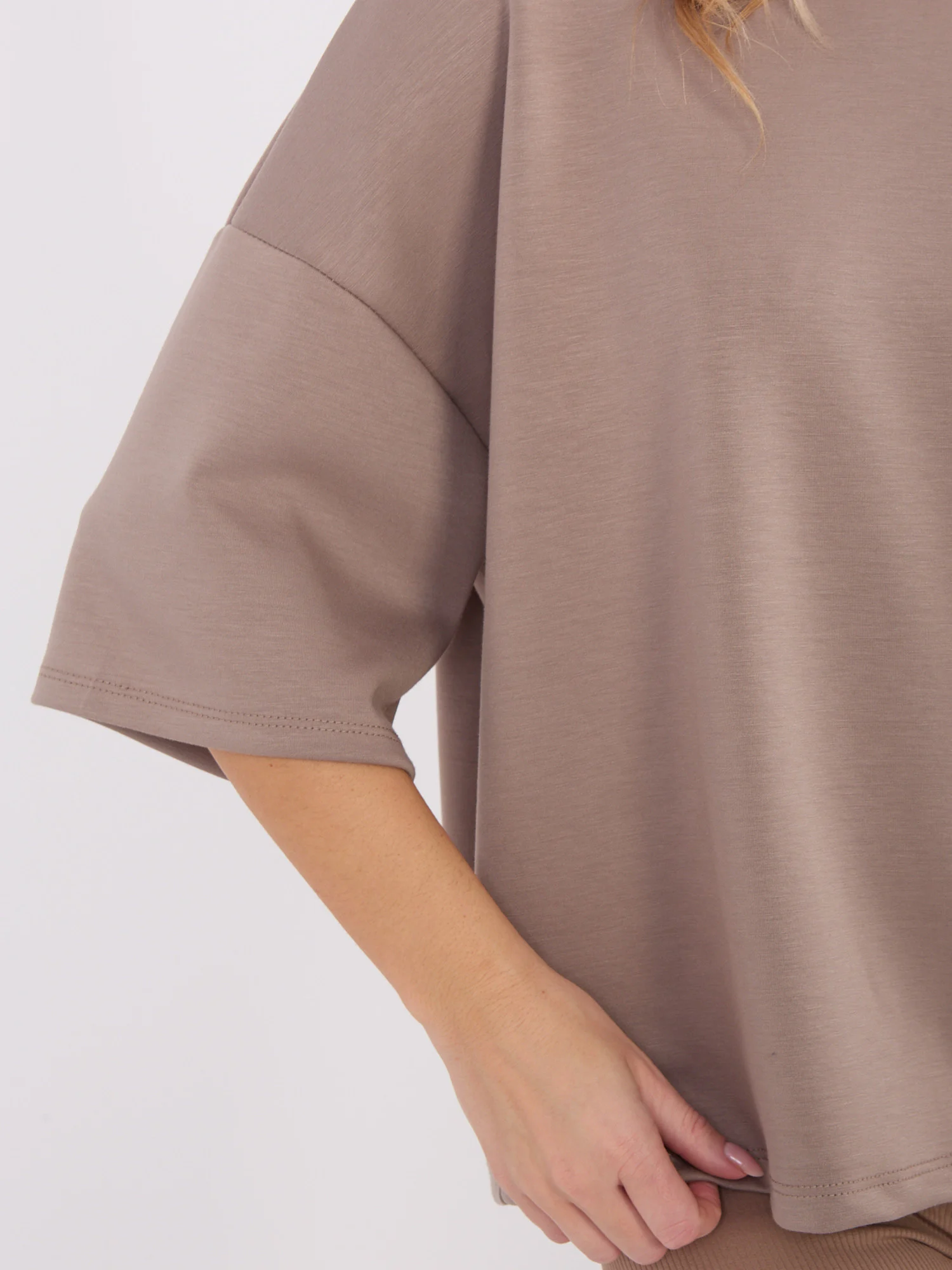 Bluza Dama Maneca 3/4, Decolteu rotund, MOOIJ, Bej Casual - imagine 6