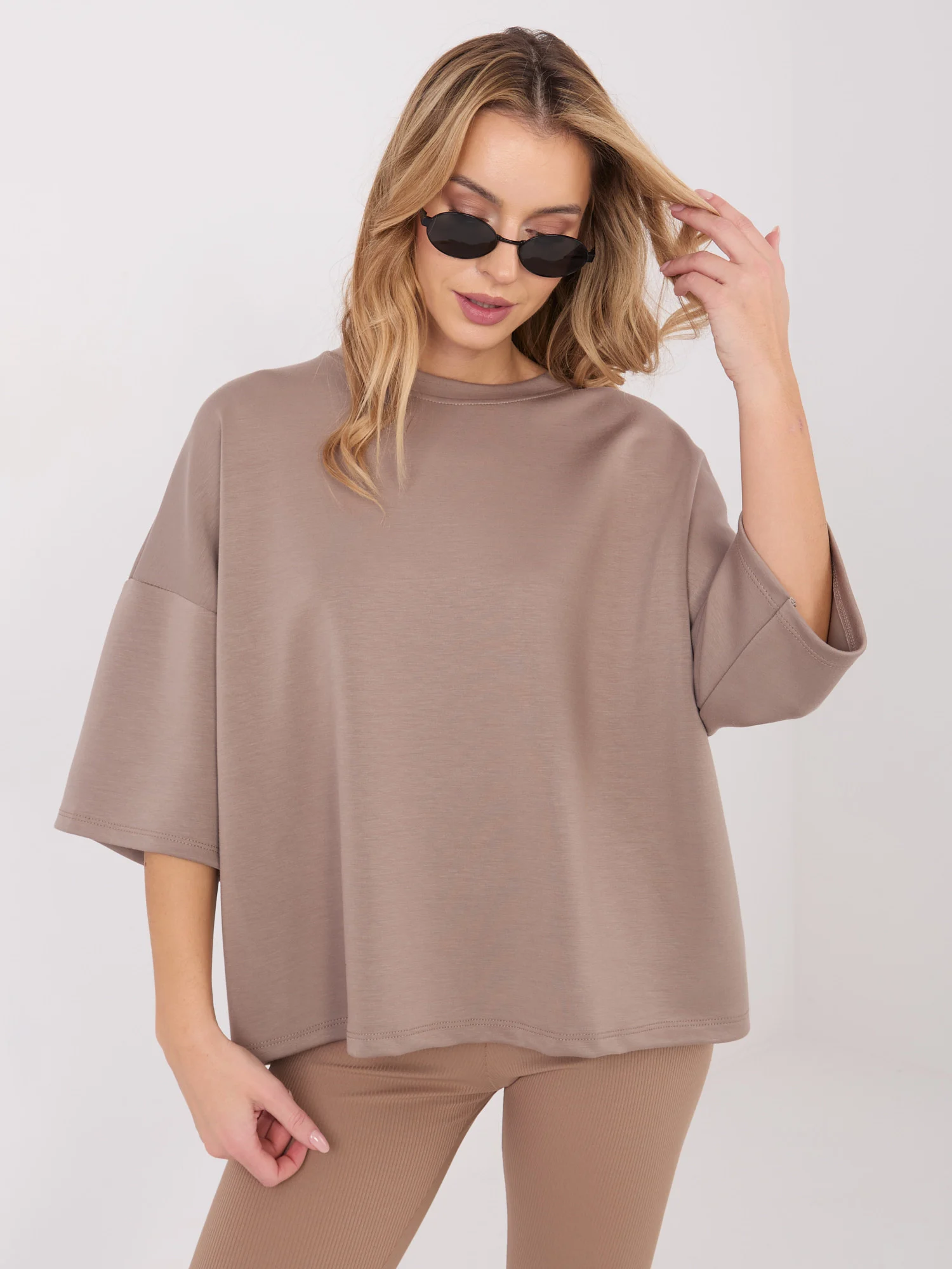Bluza Dama Maneca 3/4, Decolteu rotund, MOOIJ, Bej Casual - imagine 4