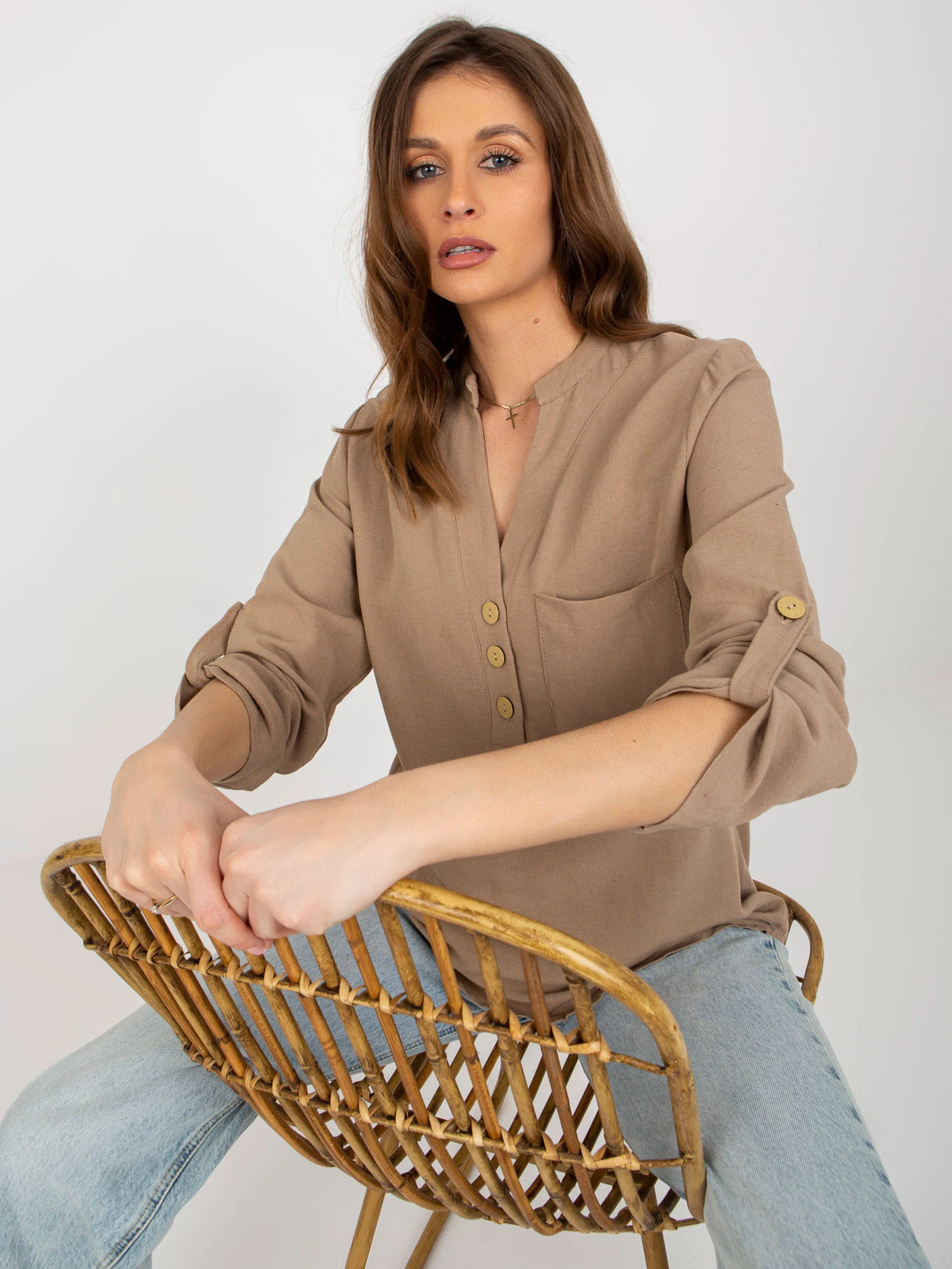 Camasa Dama Maneca lunga, Boho, RUE PARIS, Bej Eleganta Office - imagine 2