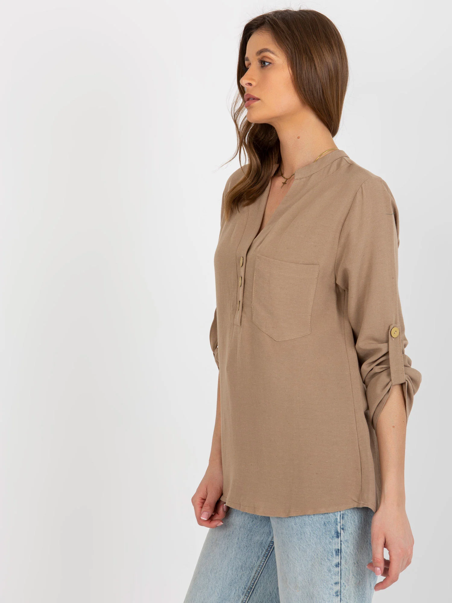 Camasa Dama Maneca lunga, Boho, RUE PARIS, Bej Eleganta Office - imagine 4