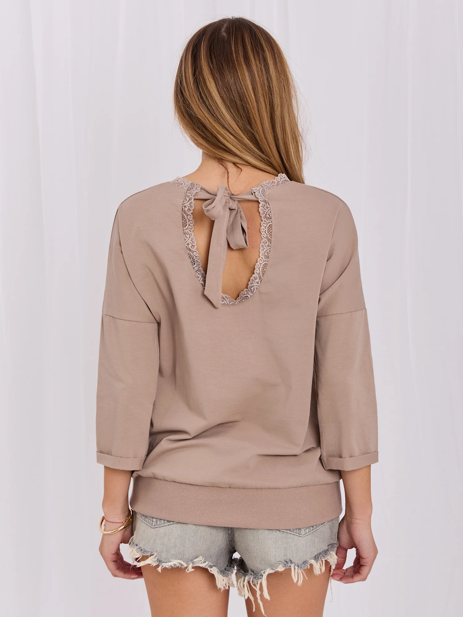Bluza Dama Maneca 3/4, Dantela, RUE PARIS, Bej Eleganta Office - imagine 3