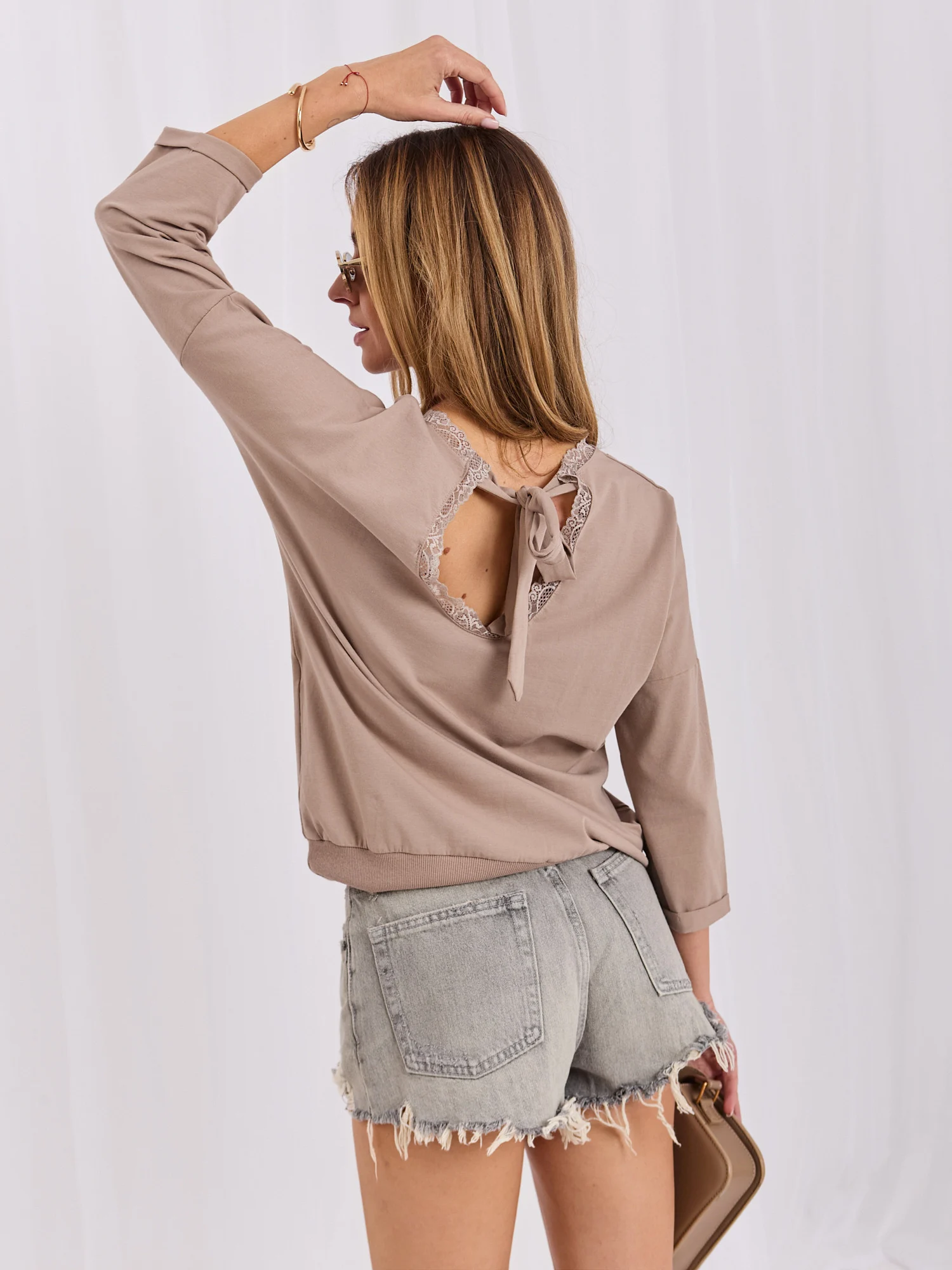 Bluza Dama Maneca 3/4, Dantela, RUE PARIS, Bej Eleganta Office - imagine 6