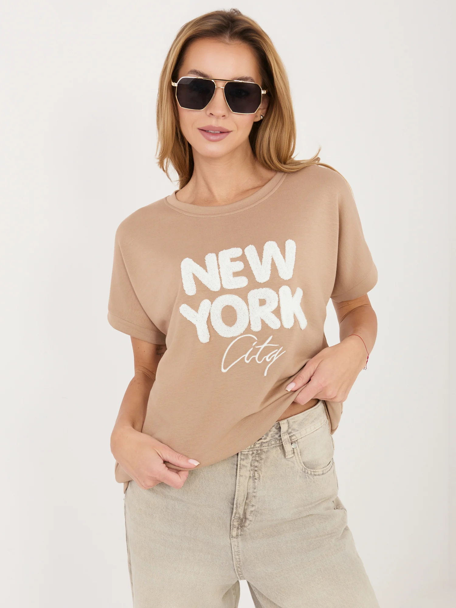 Bluza Dama Mini, Decolteu rotund, RUE PARIS, Bej - imagine 4