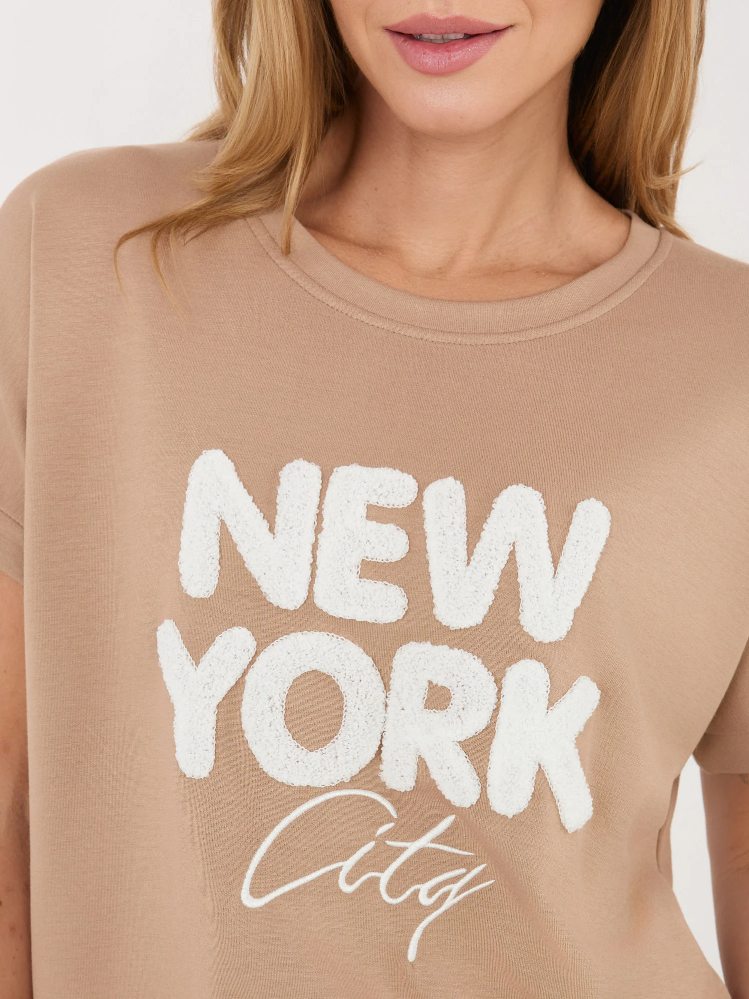 Bluza Dama Mini, Decolteu rotund, RUE PARIS, Bej - imagine 2