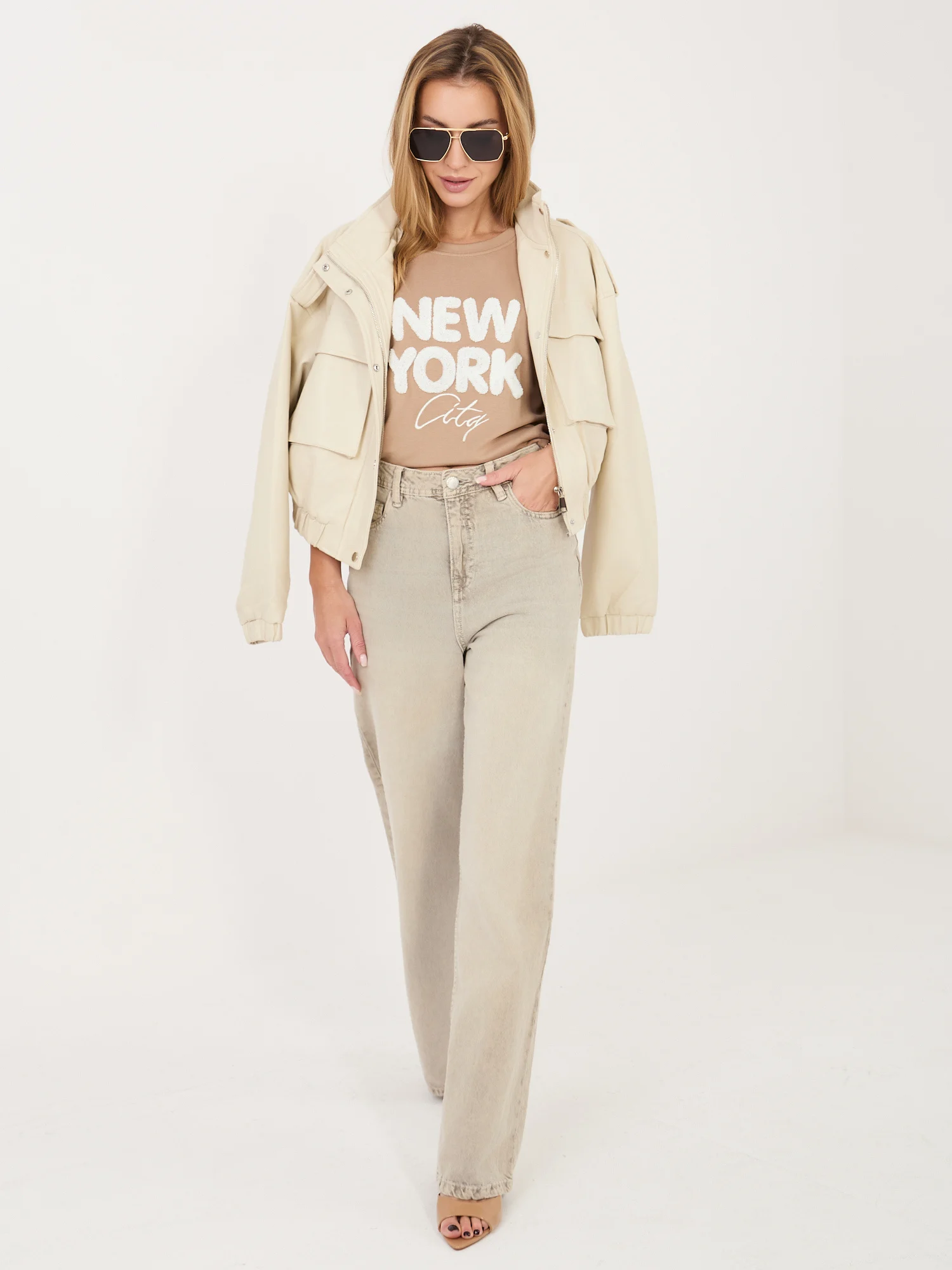 Bluza Dama Mini, Decolteu rotund, RUE PARIS, Bej - imagine 5