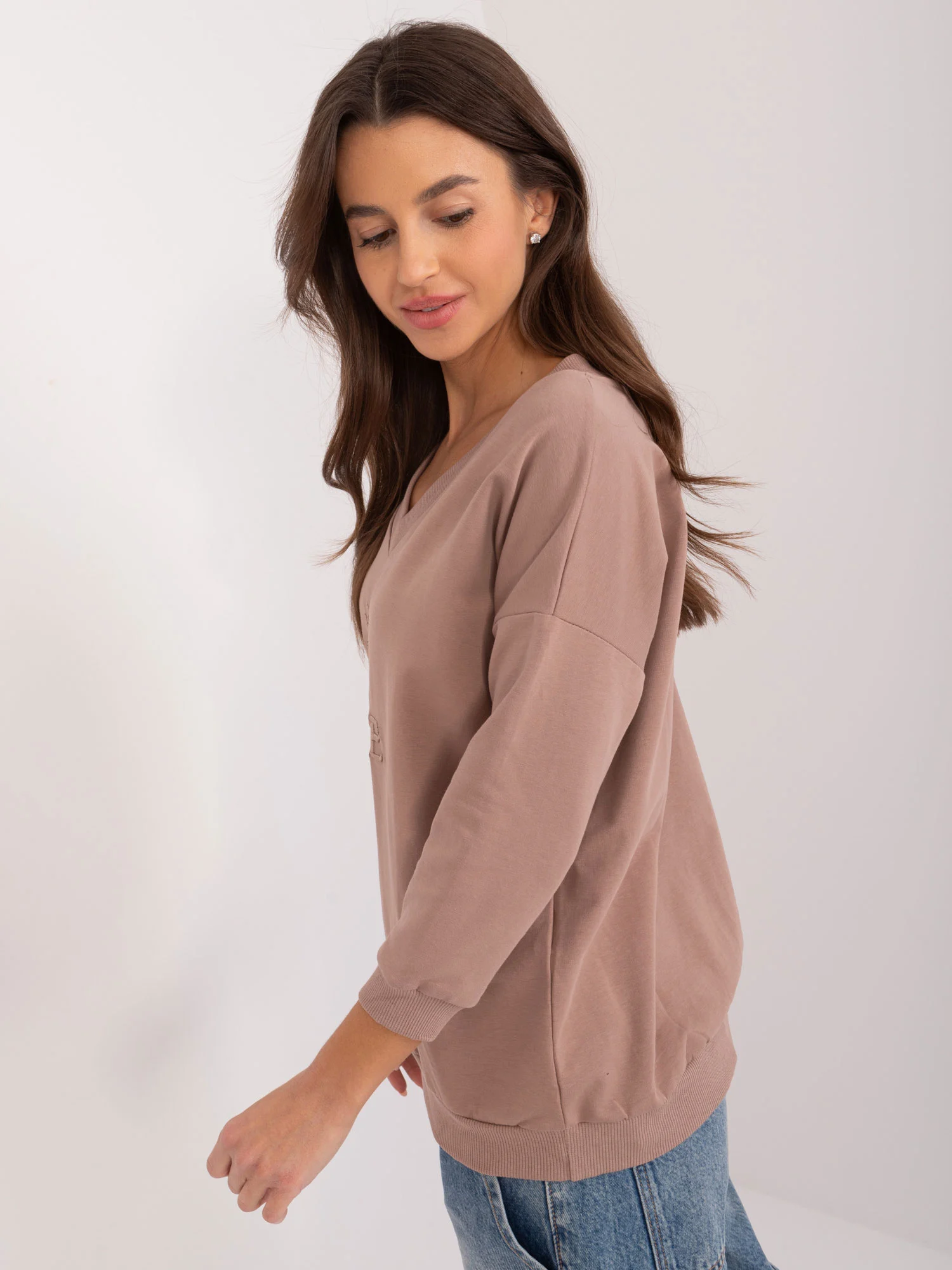 Bluza Dama Maneca 3/4, Decolteu in V, RELEVANCE, Bej Eleganta Office - imagine 5