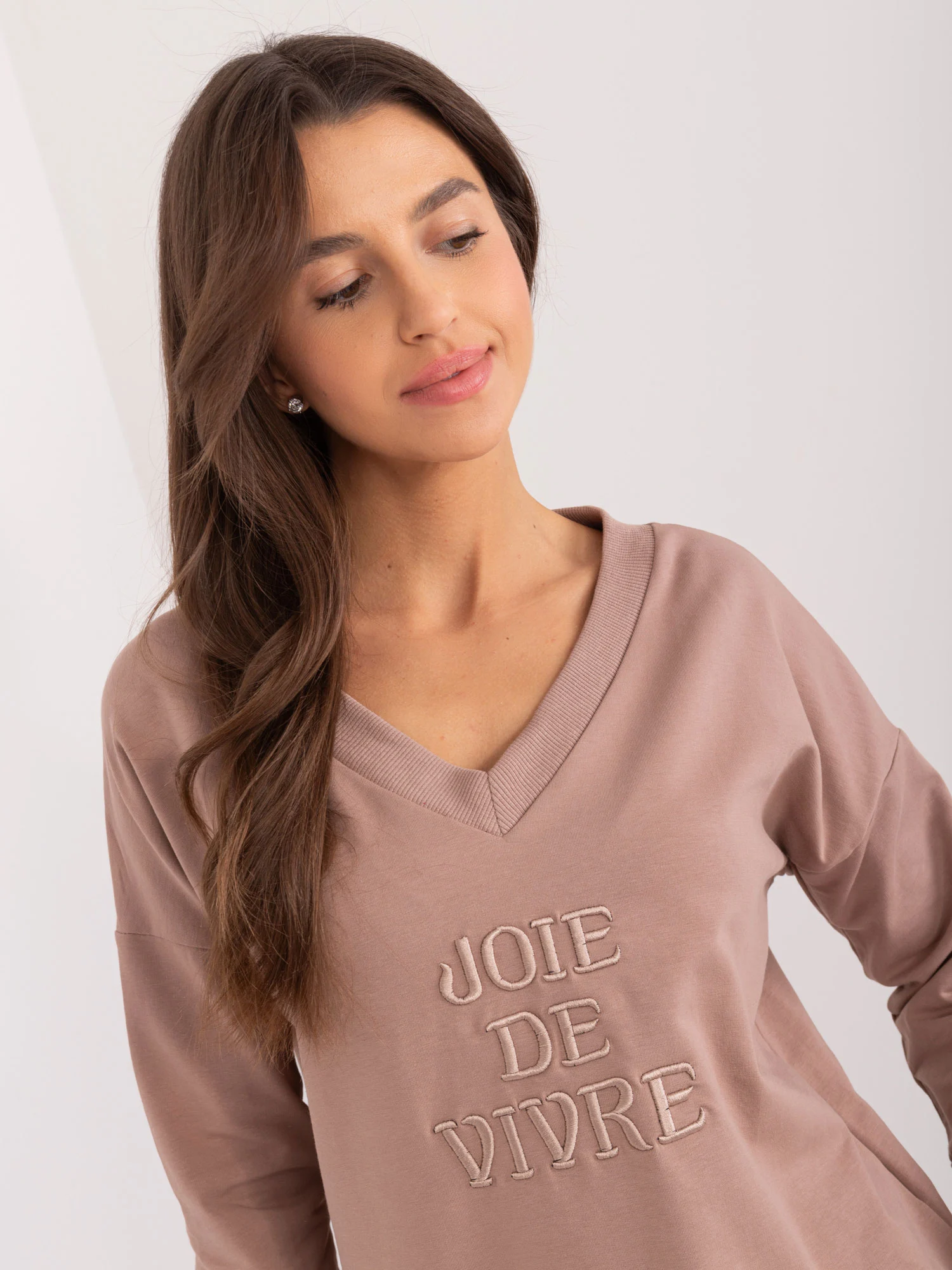 Bluza Dama Maneca 3/4, Decolteu in V, RELEVANCE, Bej Eleganta Office - imagine 2