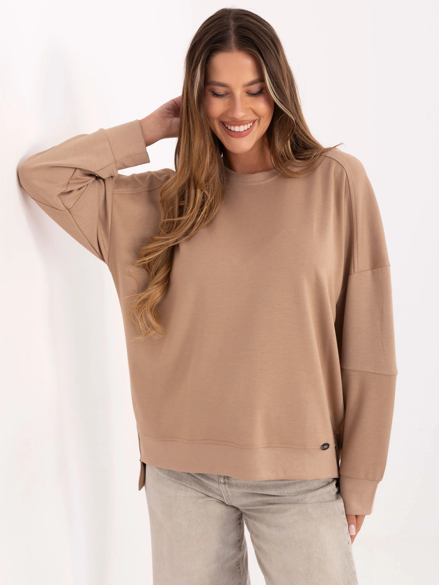 Bluza Dama Maneca lunga, Decolteu rotund, RELEVANCE, Bej Casual - imagine 2