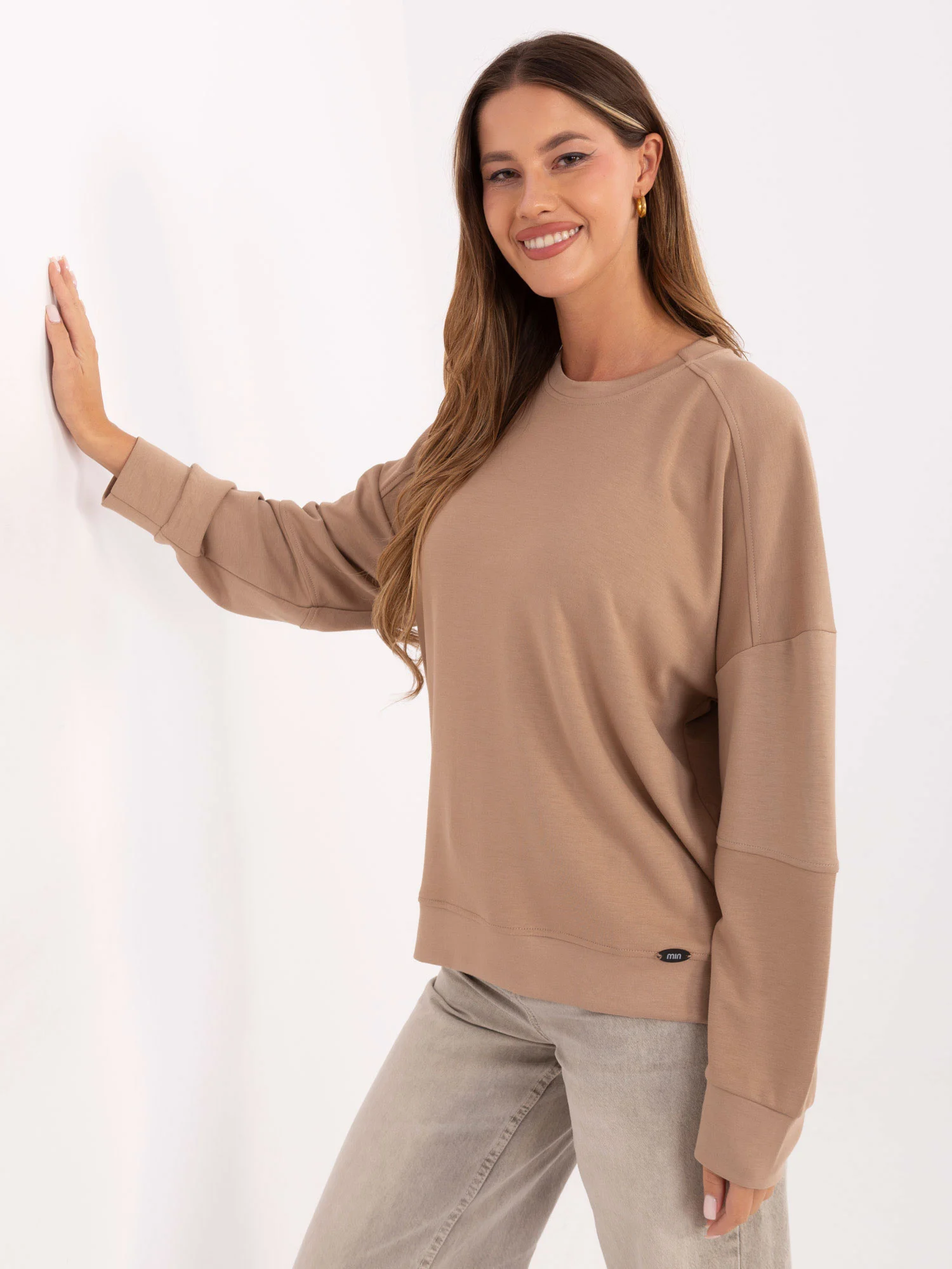 Bluza Dama Maneca lunga, Decolteu rotund, RELEVANCE, Bej Casual - imagine 4
